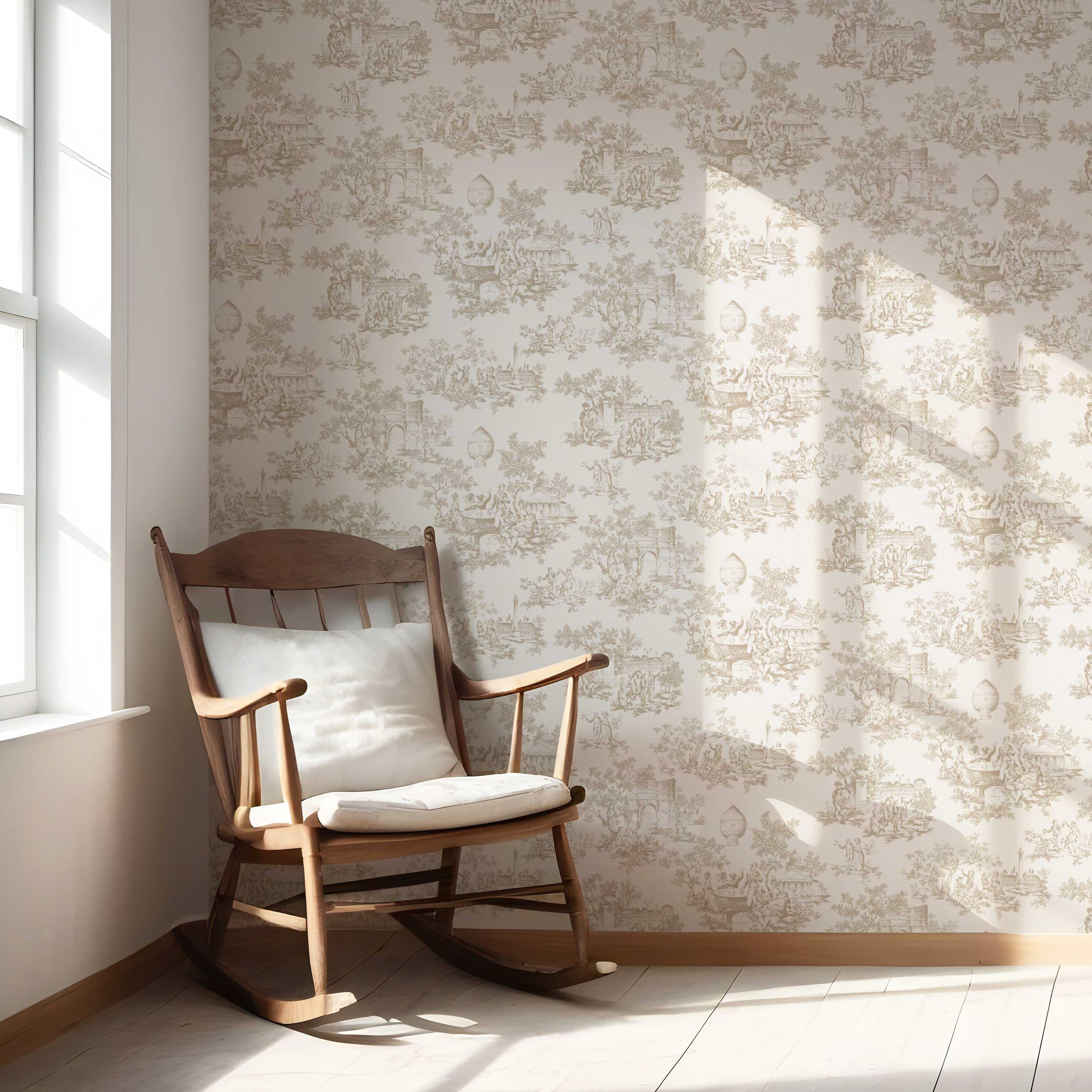 Toile de Jouy/ Nature Print Nursery Wallpaper Sample (Beige/ Brown/ Taupe)