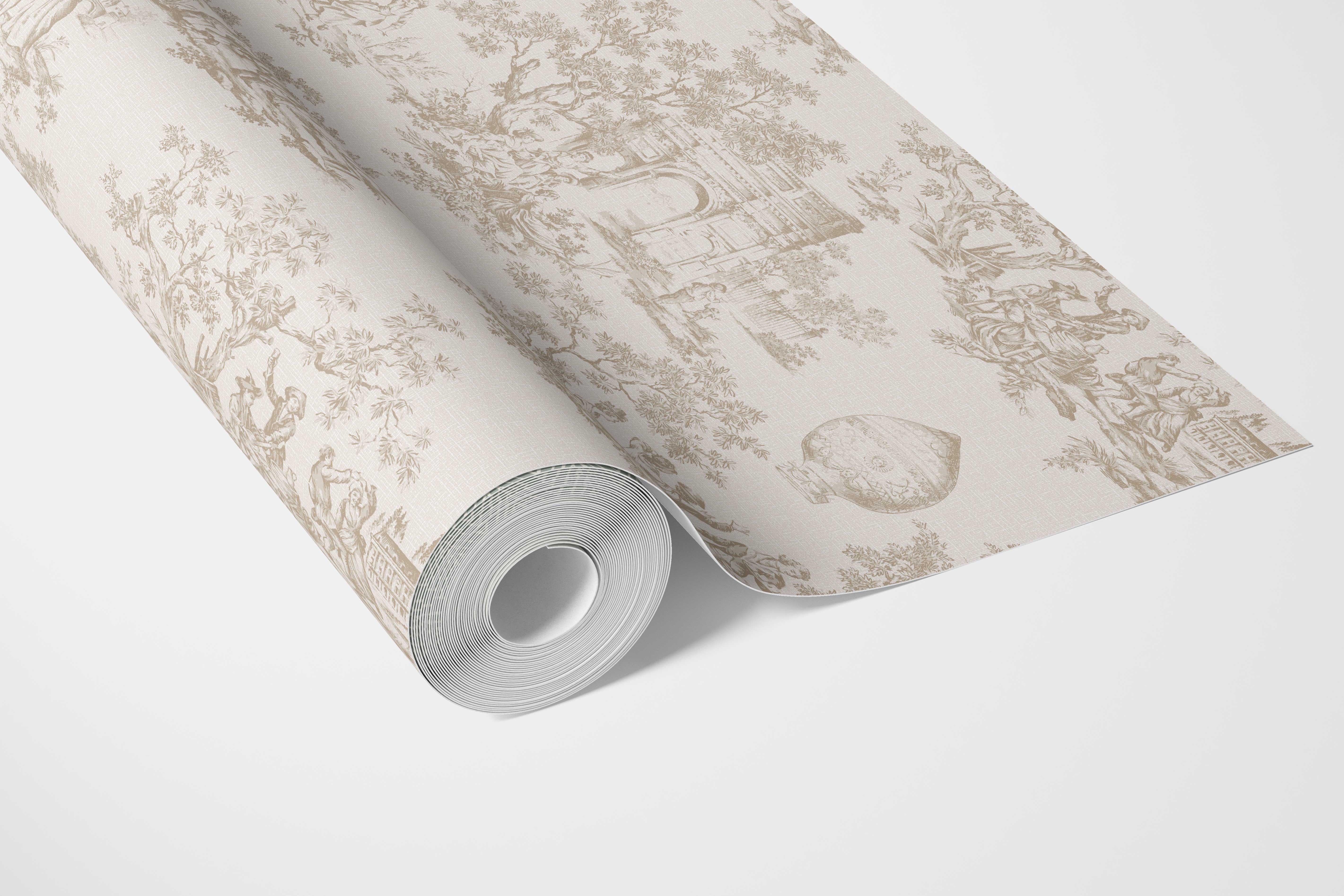 Toile de Jouy/ Nature Print Bathroom Wallpaper (Beige/ Brown/ Taupe)