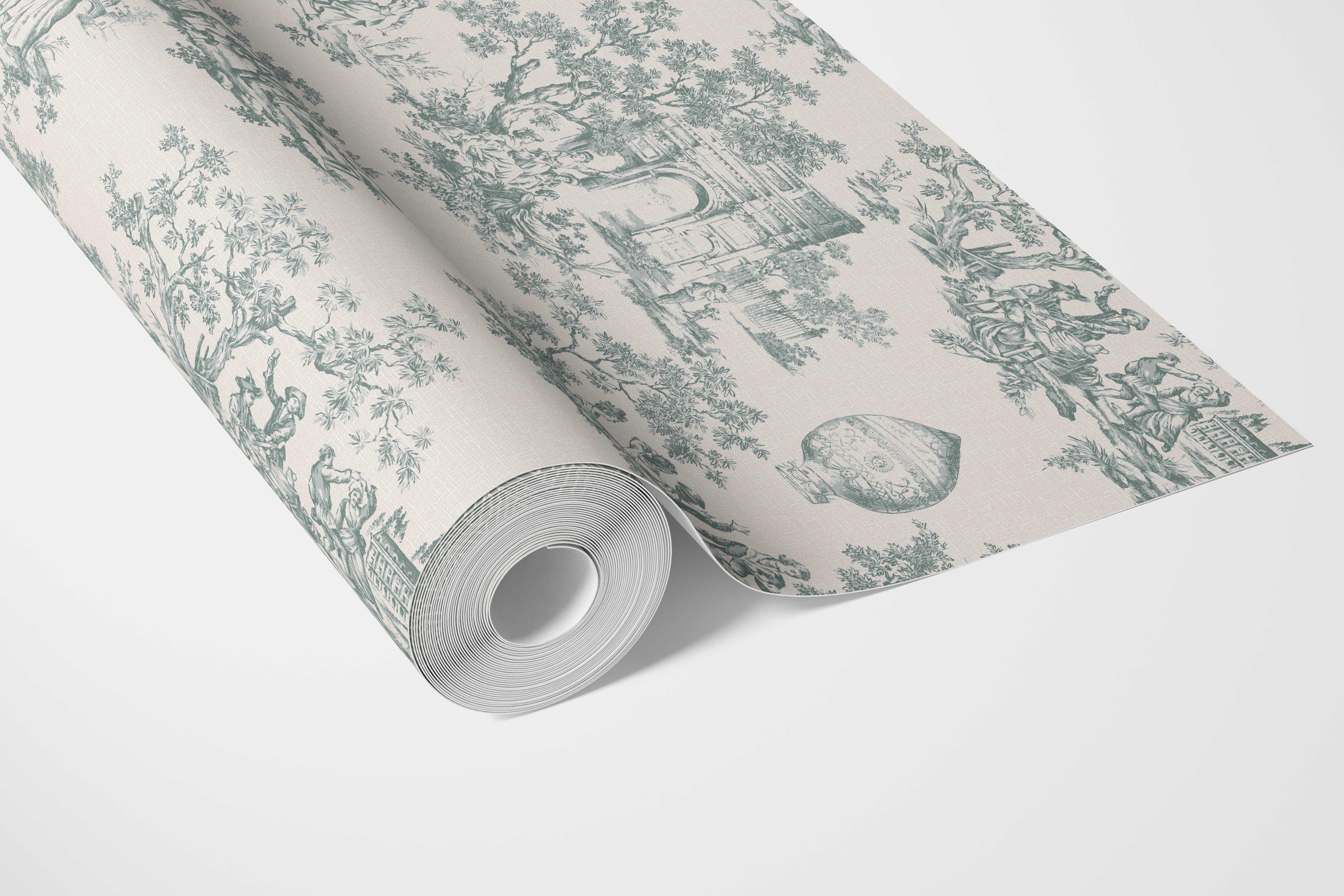 Toile de Jouy/ Nature Print Bathroom Wallpaper (Duck Egg Blue/ Off-White)