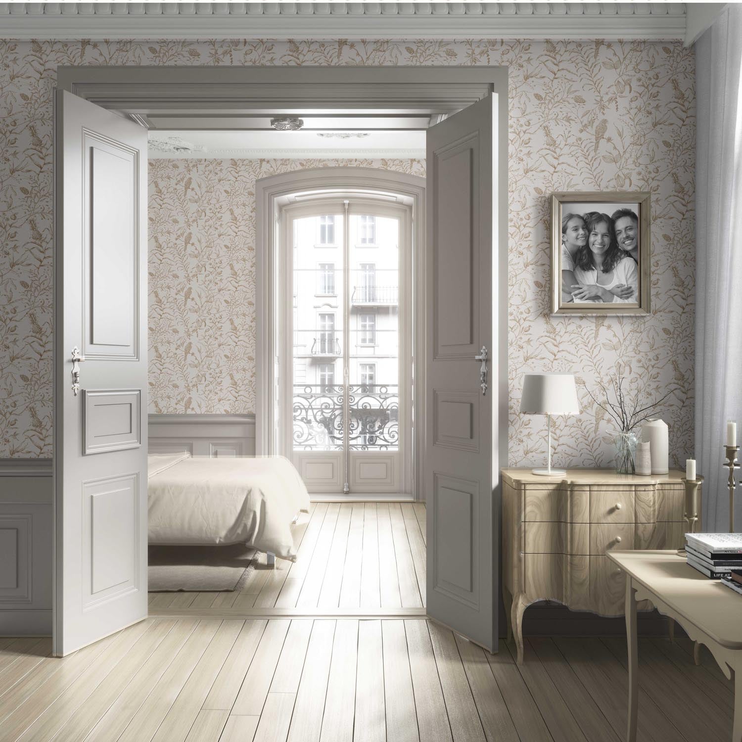 Birds Print/ Botanical Living Room Wallpaper (Beige/ Brown/ Warm Gray)