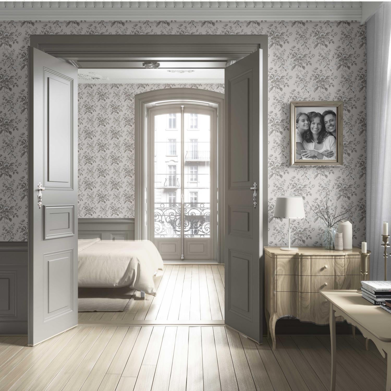 Vintage-Inspired Floral Toile/ Botanical Living Room Wallpaper Sample (Warm Gray/ Greige)