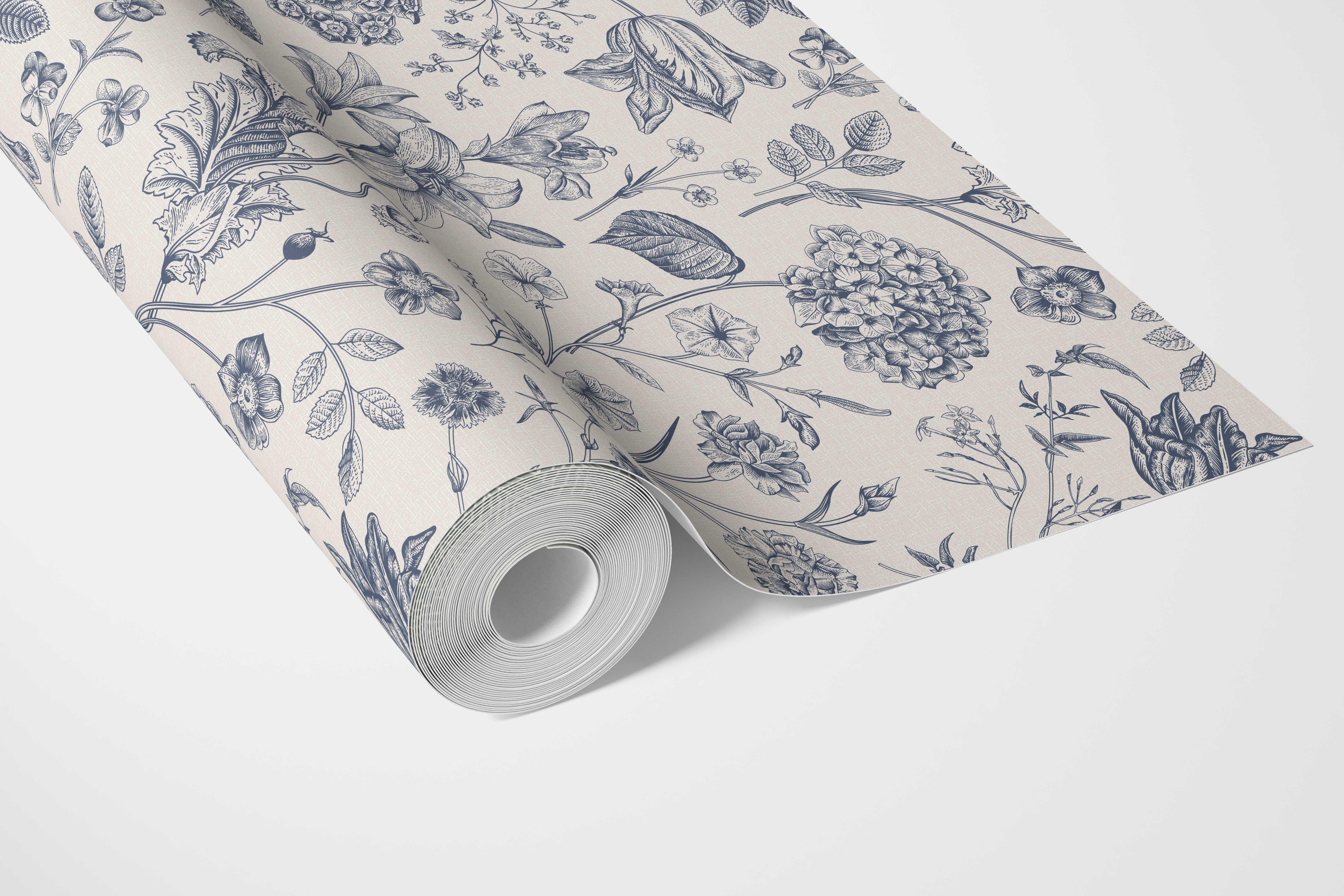 Floral/ Botanical Bathroom Wallpaper (Navy Blue)