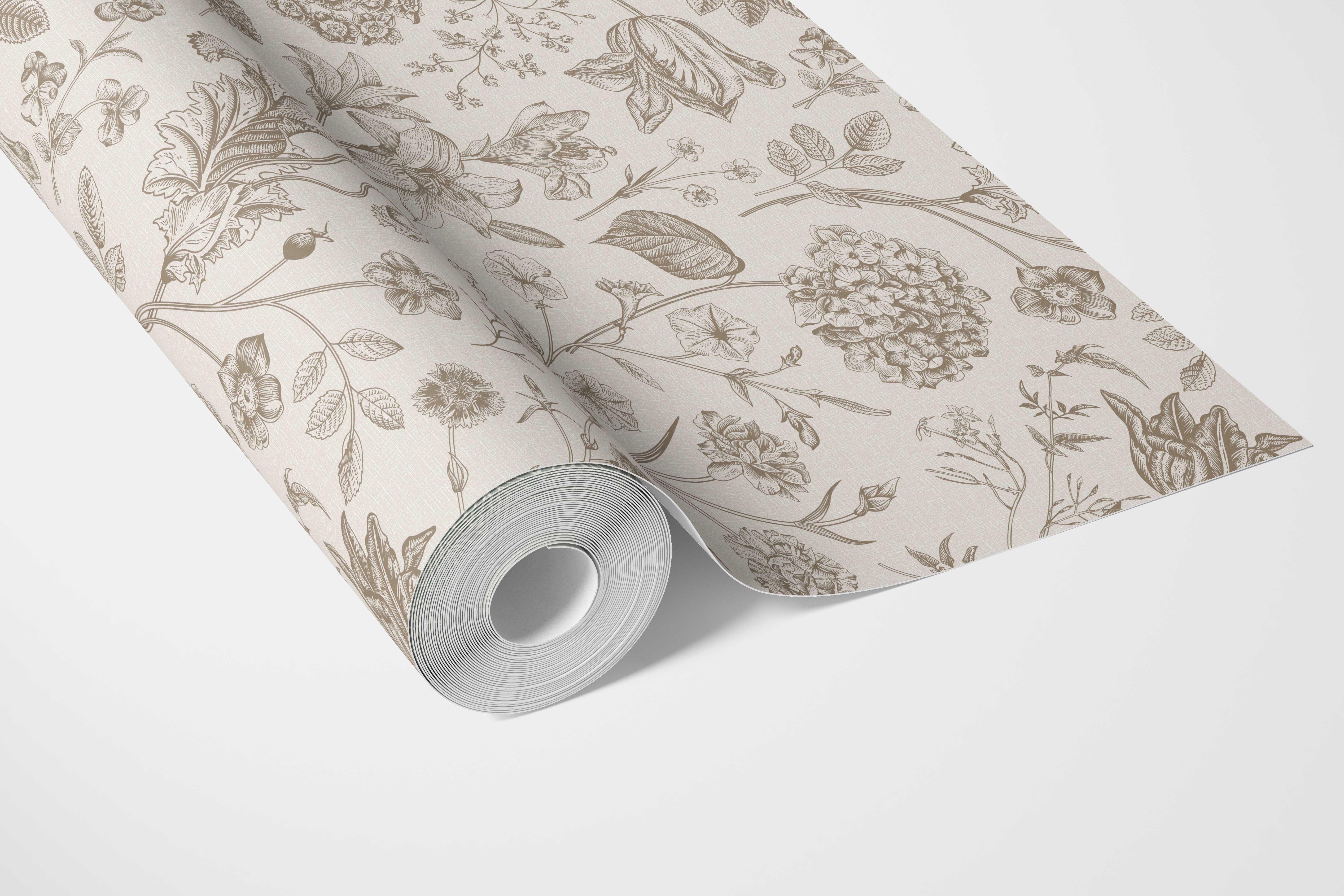 Neutral Floral/ Botanical Bathroom Wallpaper (Greige/ Beige/ Warm Gray)