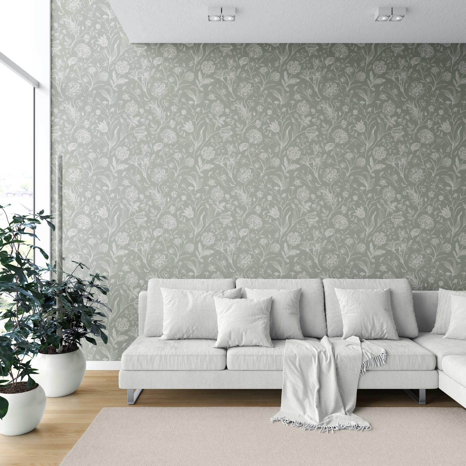 Floral/ Botanical Shower Toilet Wallpaper Sample (Sage Green)