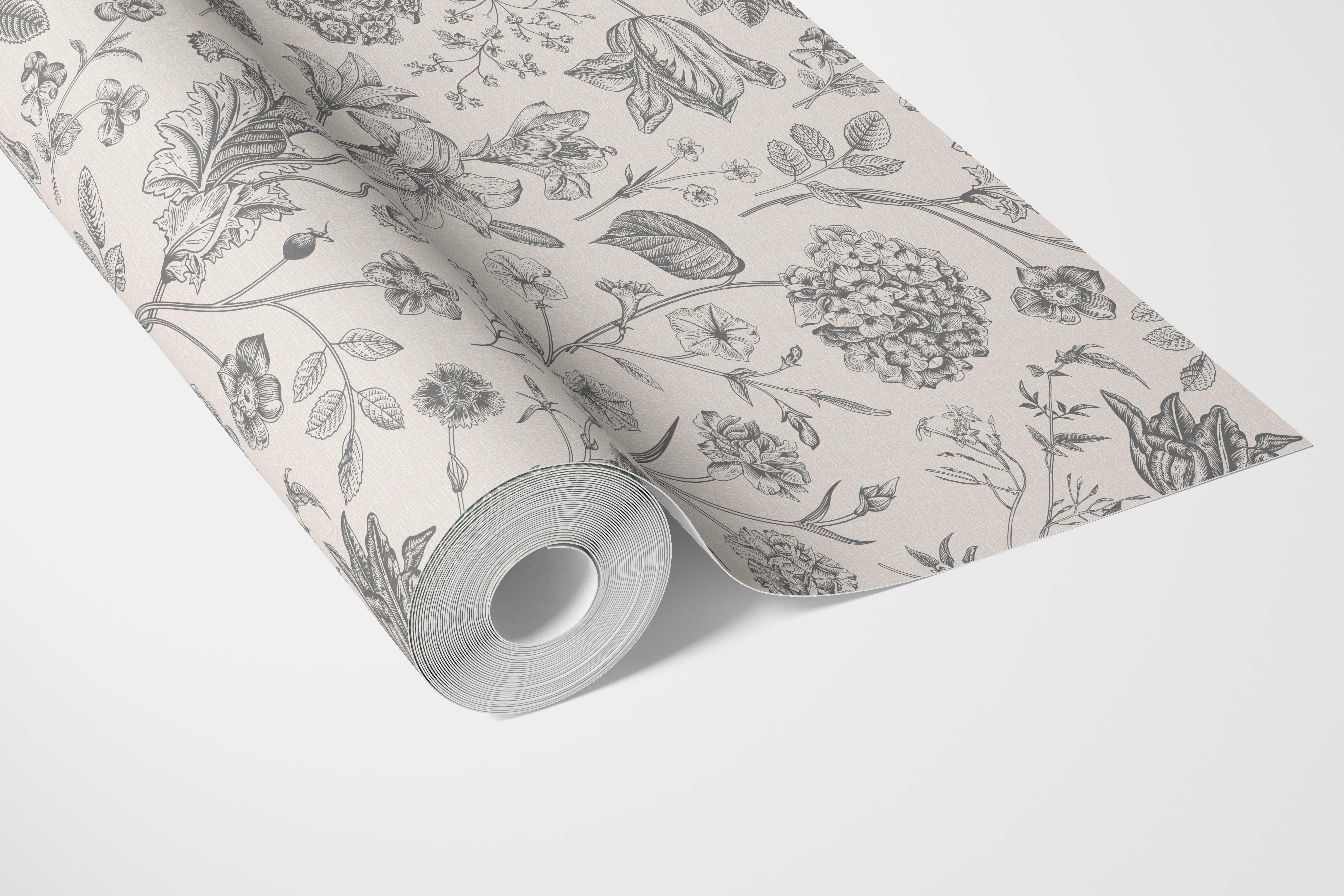Neutral Floral/ Botanical Bathroom Wallpaper Sample (Metallic Gray)