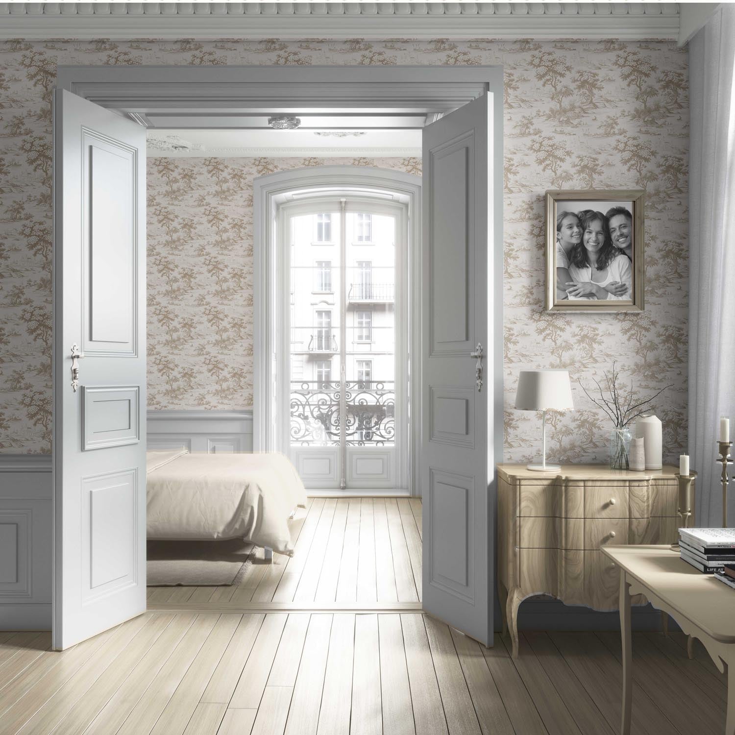 Floral Toile de Jouy Nature Print Living Room Wallpaper Sample (Beige/ Brown/ Taupe)