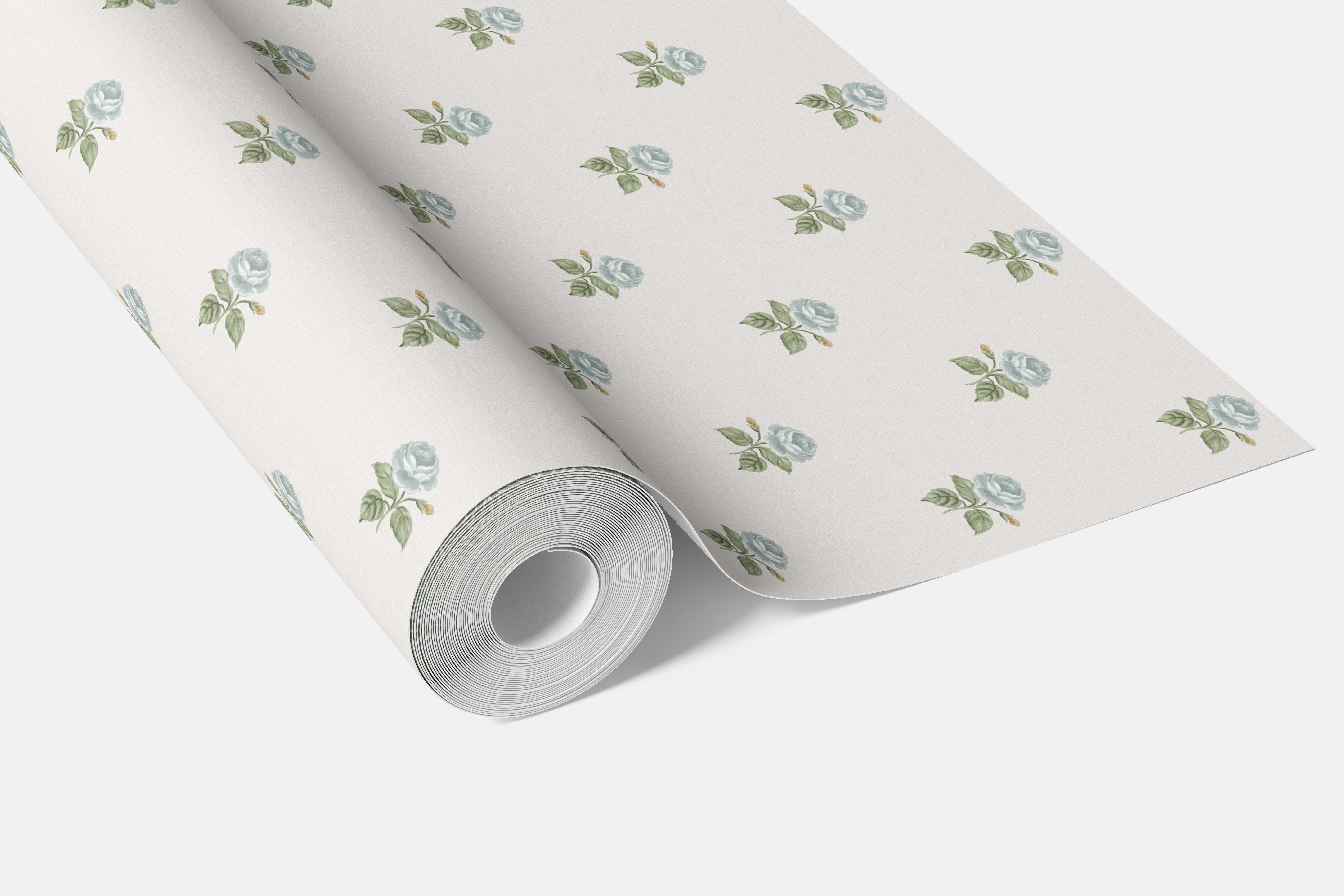 Vintage-Inspired Floral Block Print Kitchen Wallpaper Sample (Blue/ Green/ White)