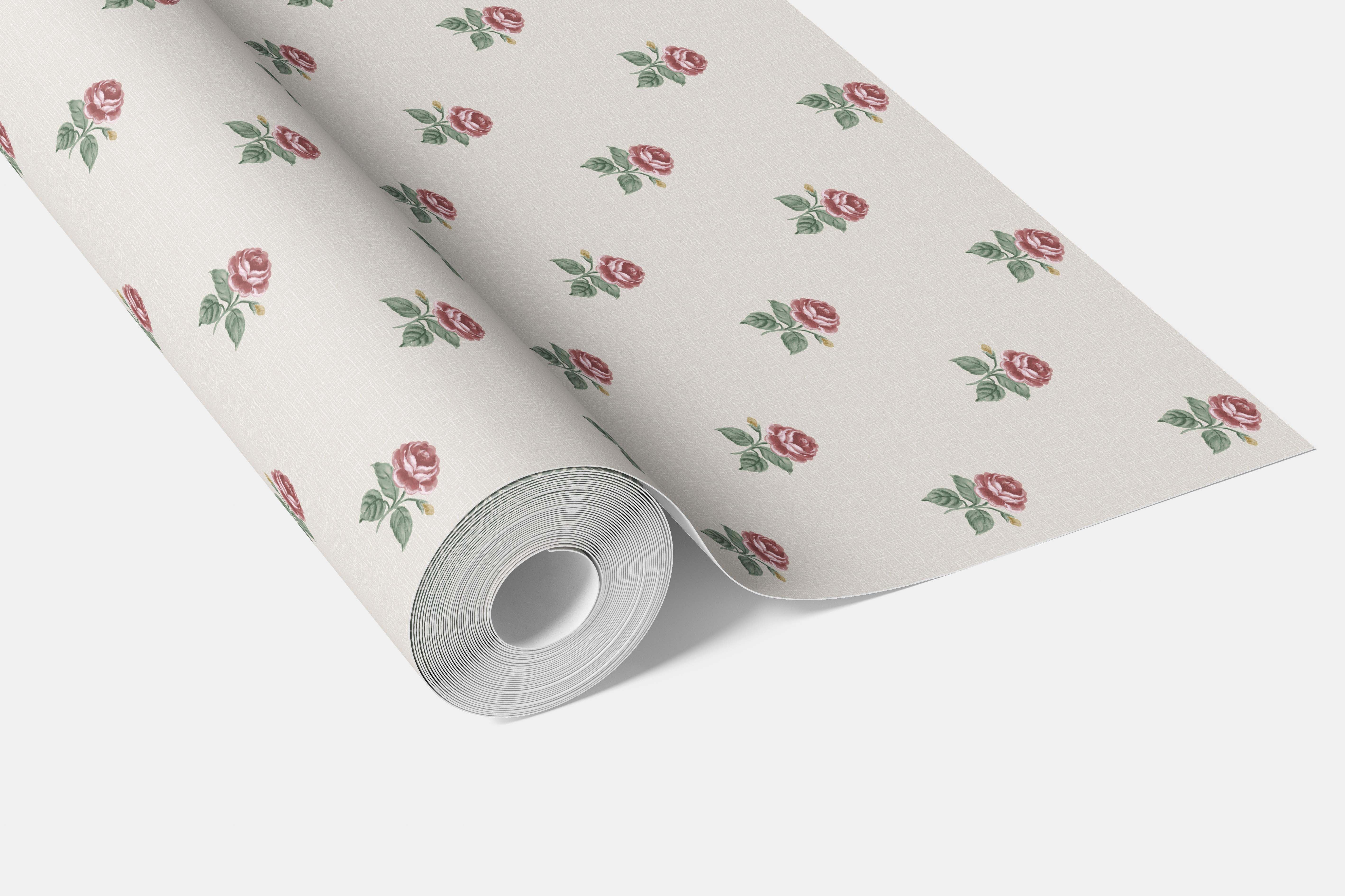 Vintage-Inspired Floral Block Print Kitchen Wallpaper (Red-Pink/ Green/ White)