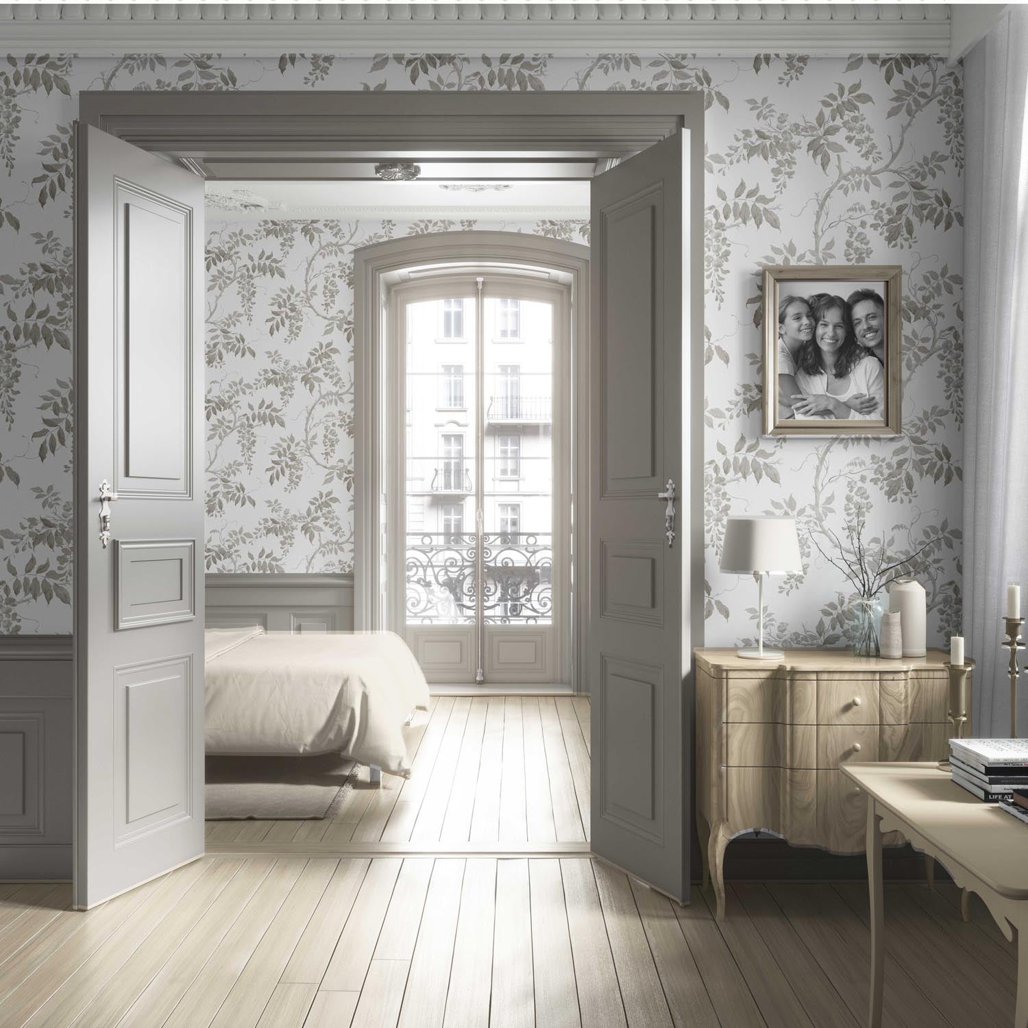 Neutral Floral Vine/ Botanical Living Room Wallpaper (Gray/ Greige/ White/ Taupe)