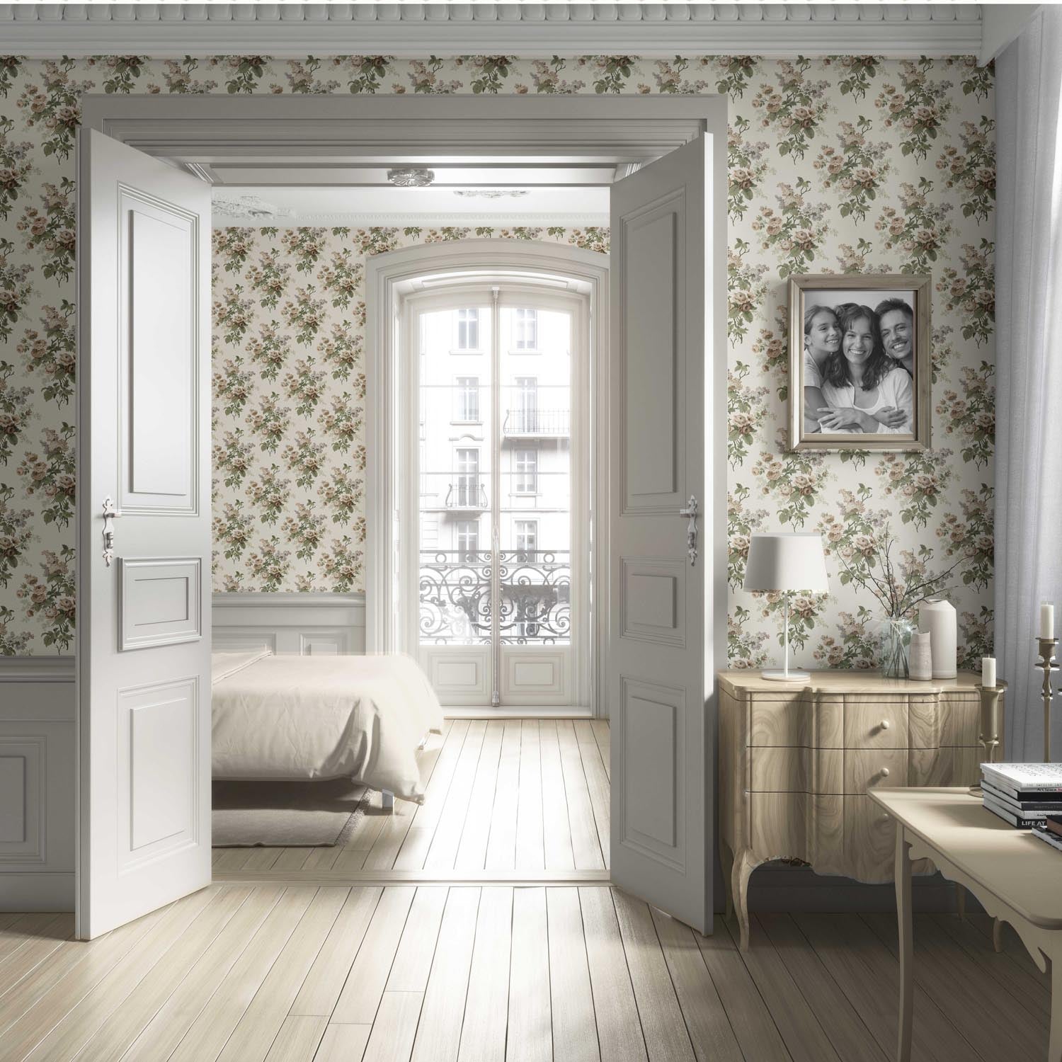 English Floral Print Living Room Wallpaper (Cream/ Beige/ Brown/ Green/ Gray)