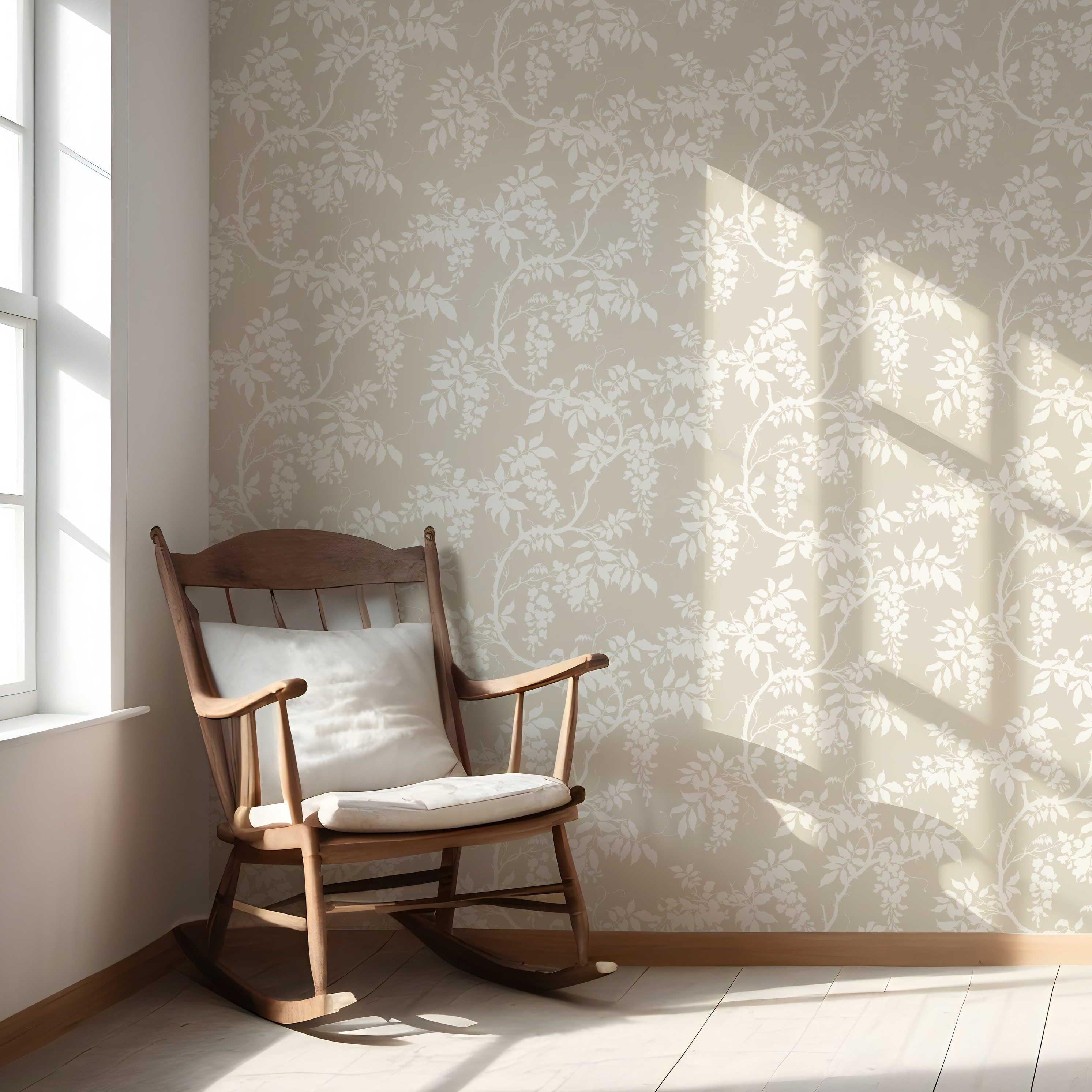 Neutral Floral Vine/ Botanical Nursery Wallpaper Sample (Beige/ Cream/ Warm Gray)