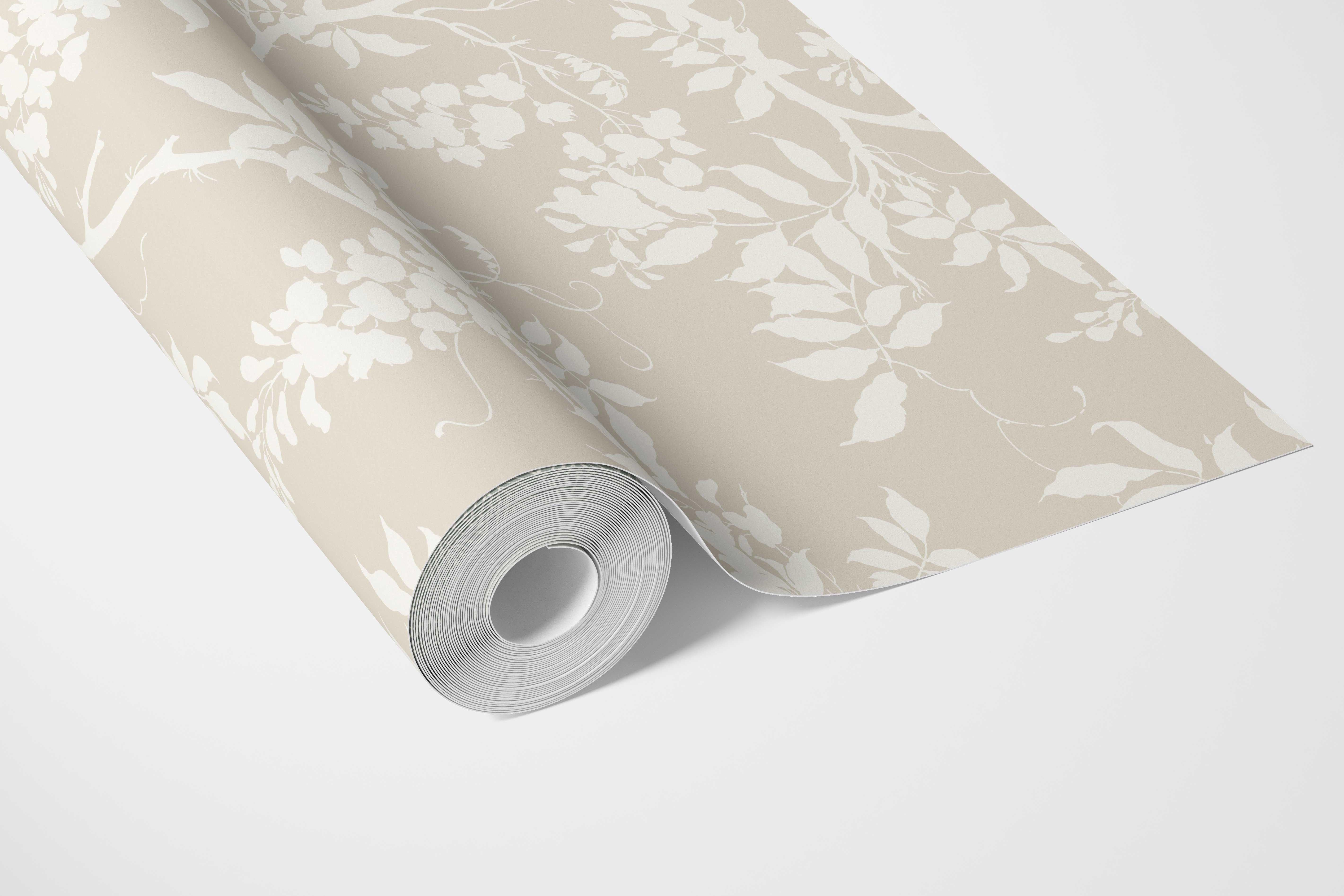 Neutral Floral Vine/ Botanical Bathroom Wallpaper Sample (Beige/ Cream/ Warm Gray)