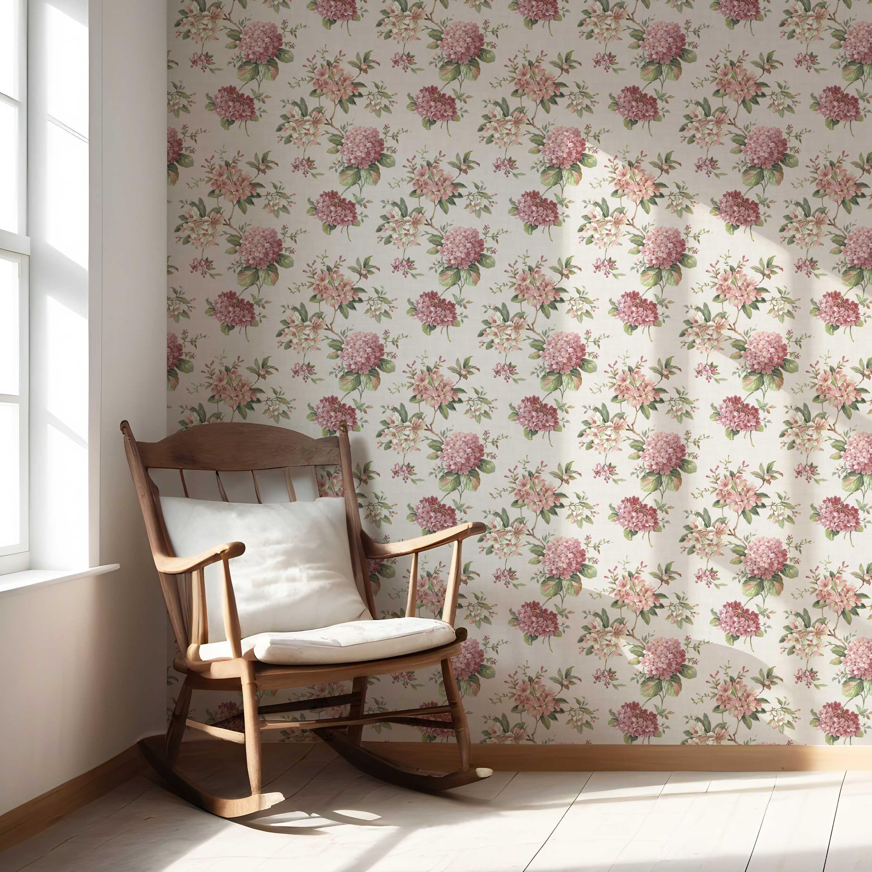 Modern Floral Block Print Nursery Wallpaper Sample (Blush Pink/ Green)
