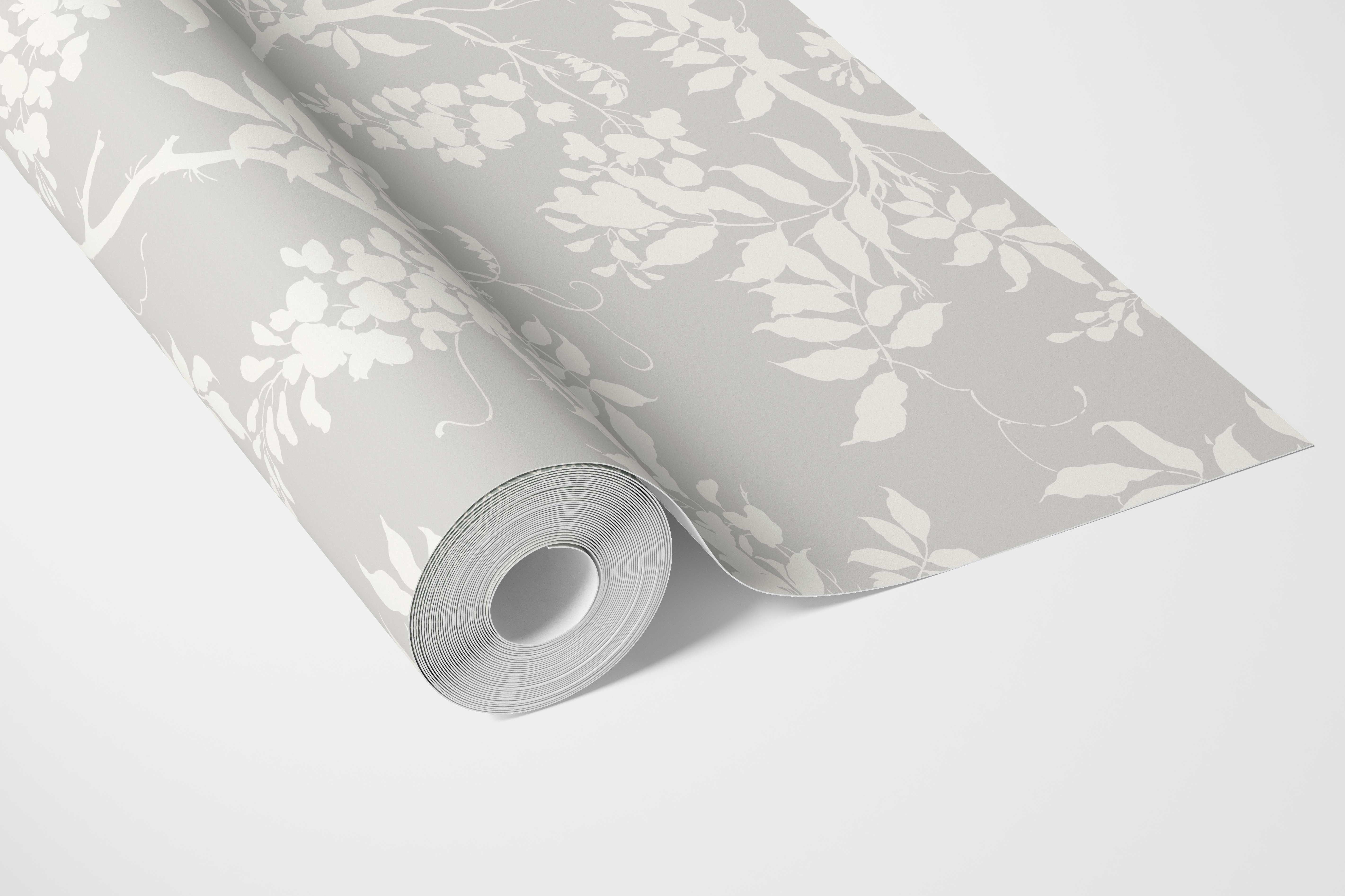 Neutral Floral Vine/ Botanical Bathroom Wallpaper (Dove Gray/ Off-White)