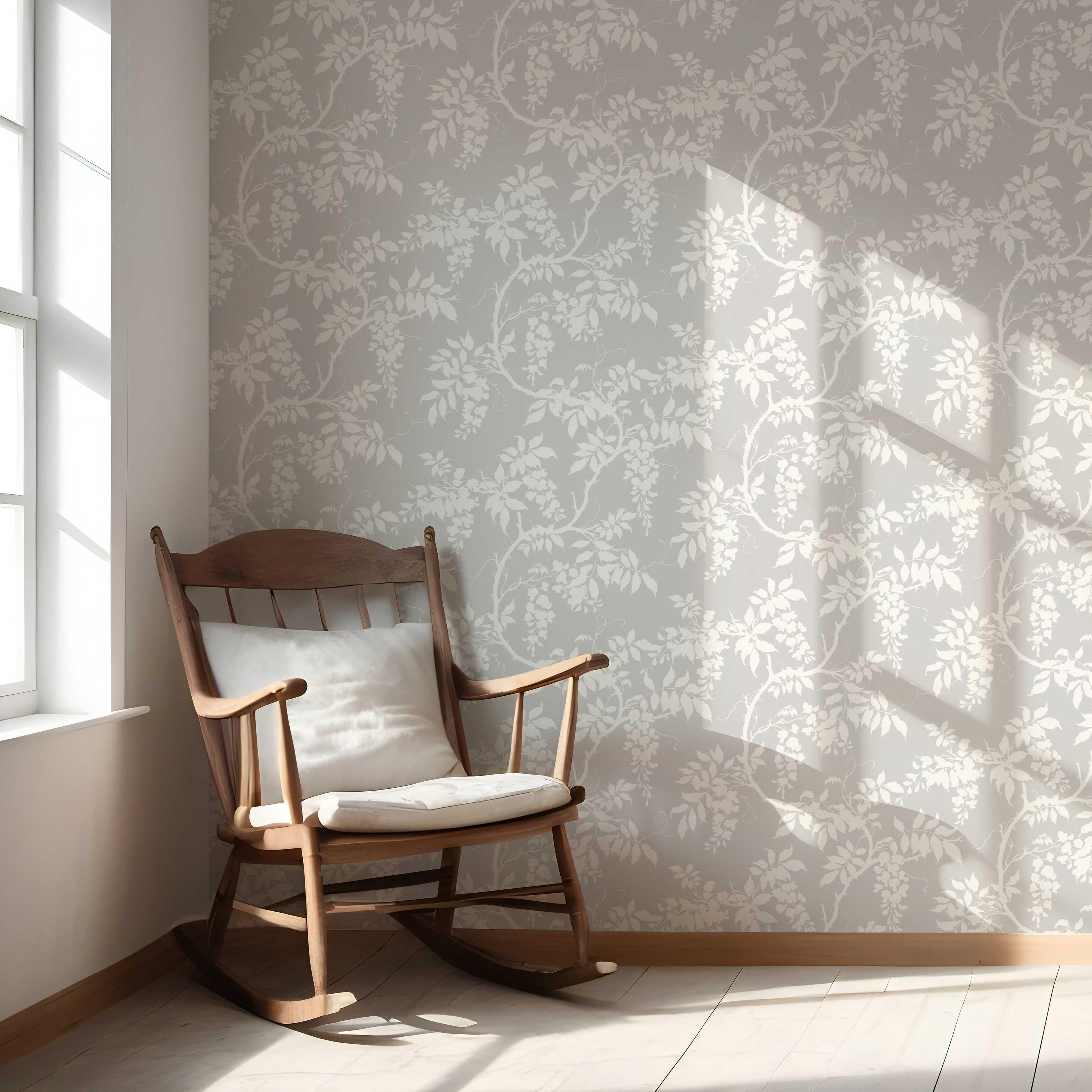 Neutral Floral Vine/ Botanical Nursery Wallpaper (Dove Gray/ Off-White)