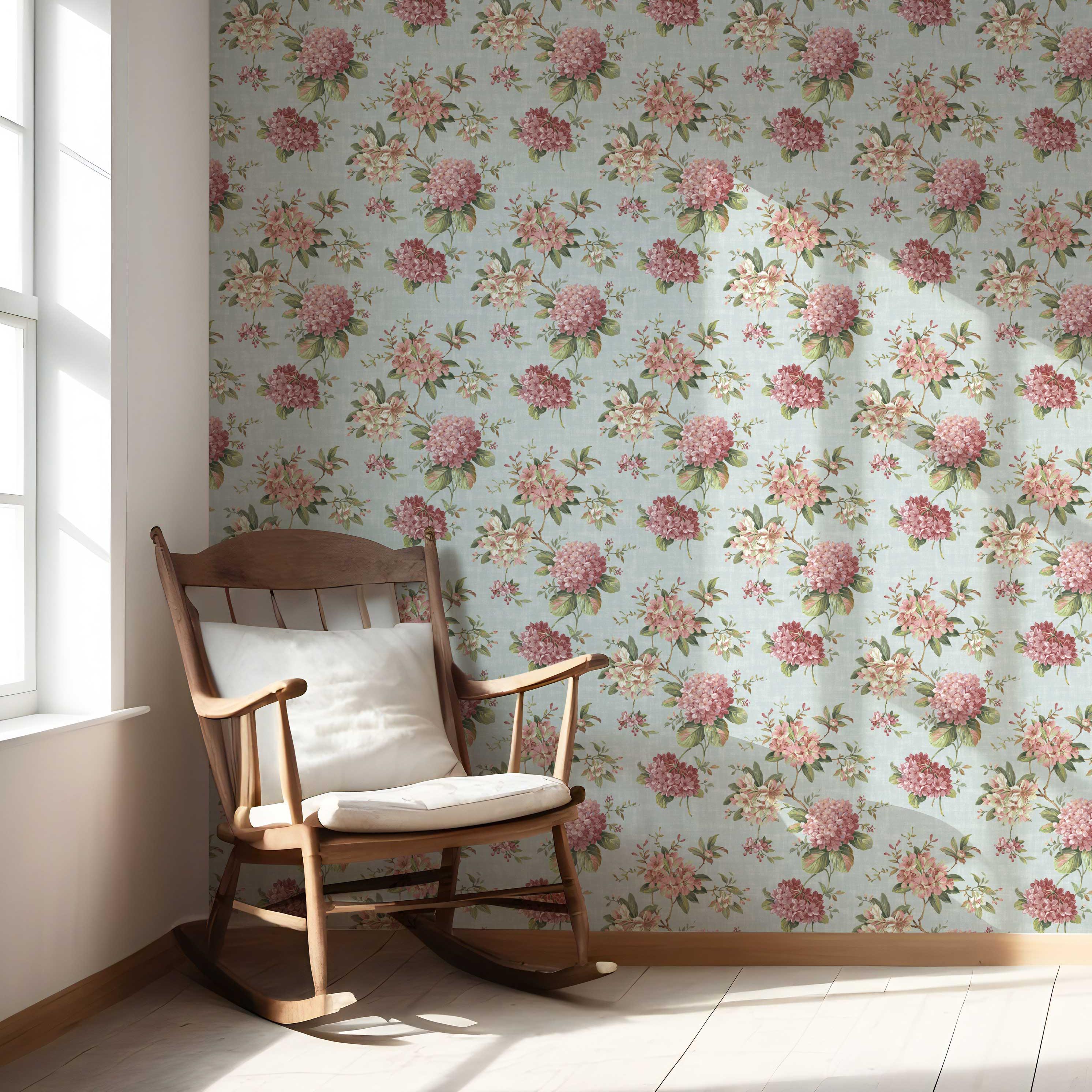 Modern Floral Block Print Nursery Wallpaper (Blue/ Pink/ Green)