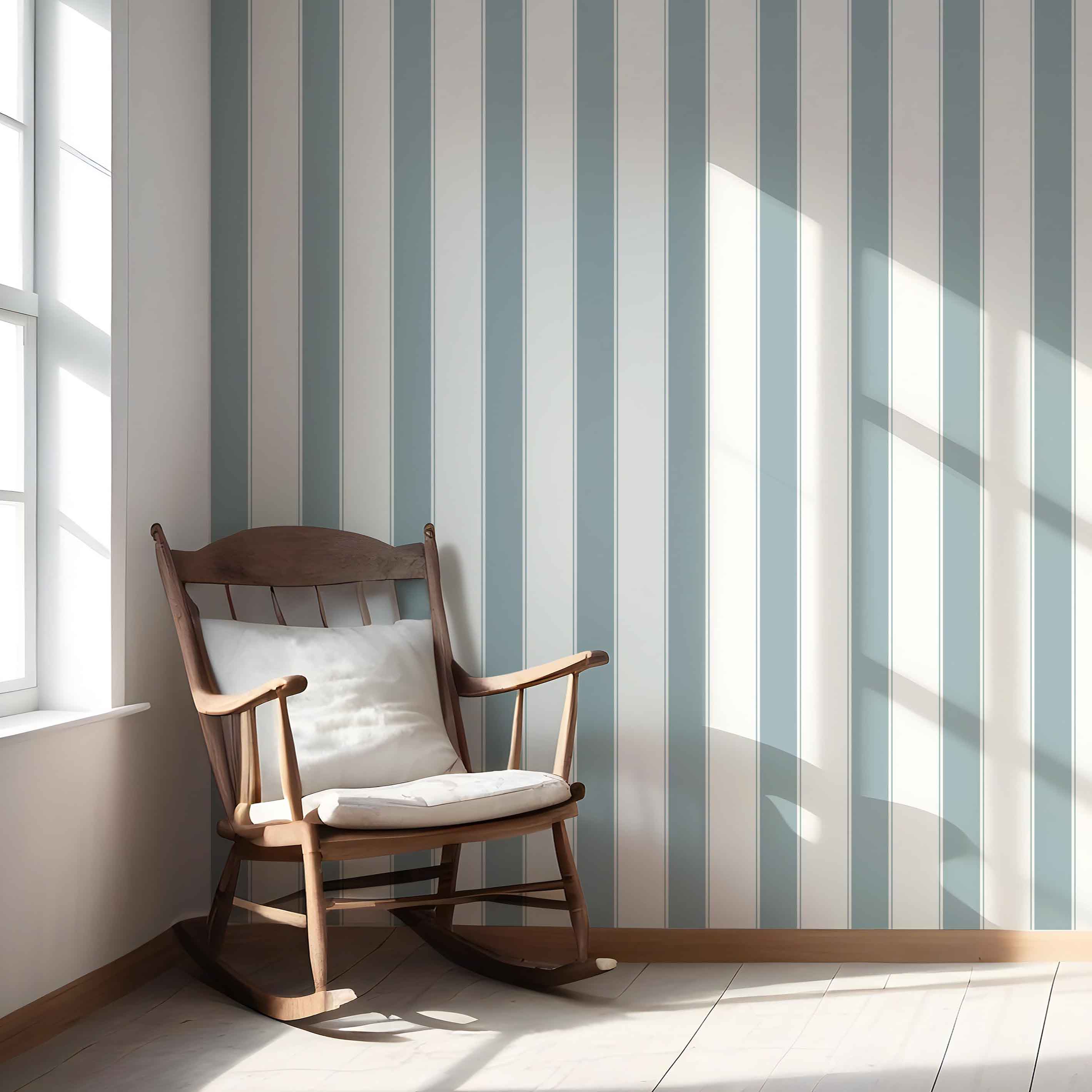 Geometric Striped Shower Toilet Wallpaper (Duck Egg Blue/ White)