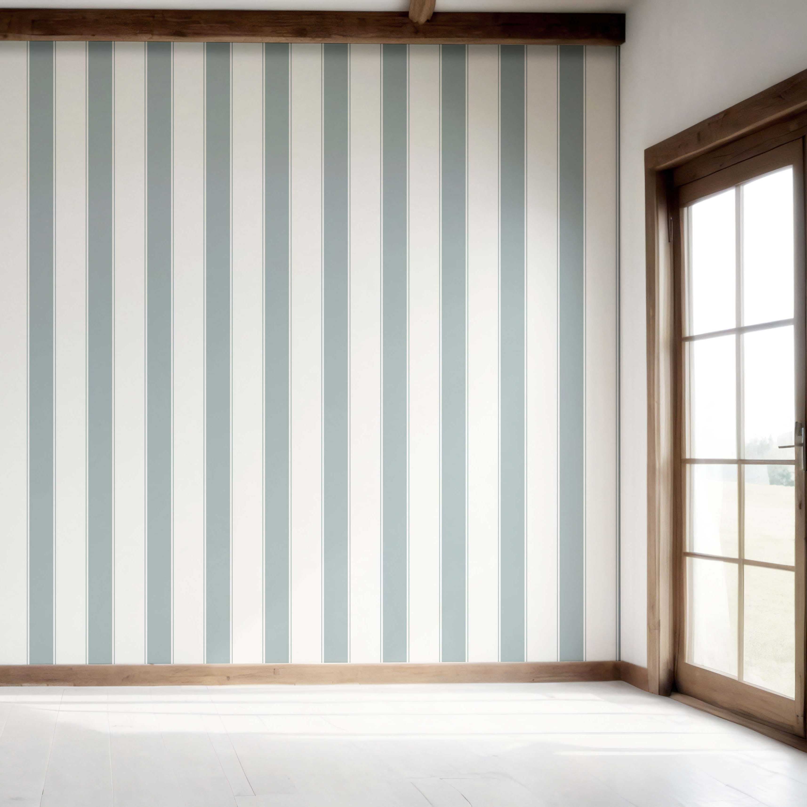 Geometric Striped Bedroom Wallpaper Sample (Duck Egg Blue/ White)