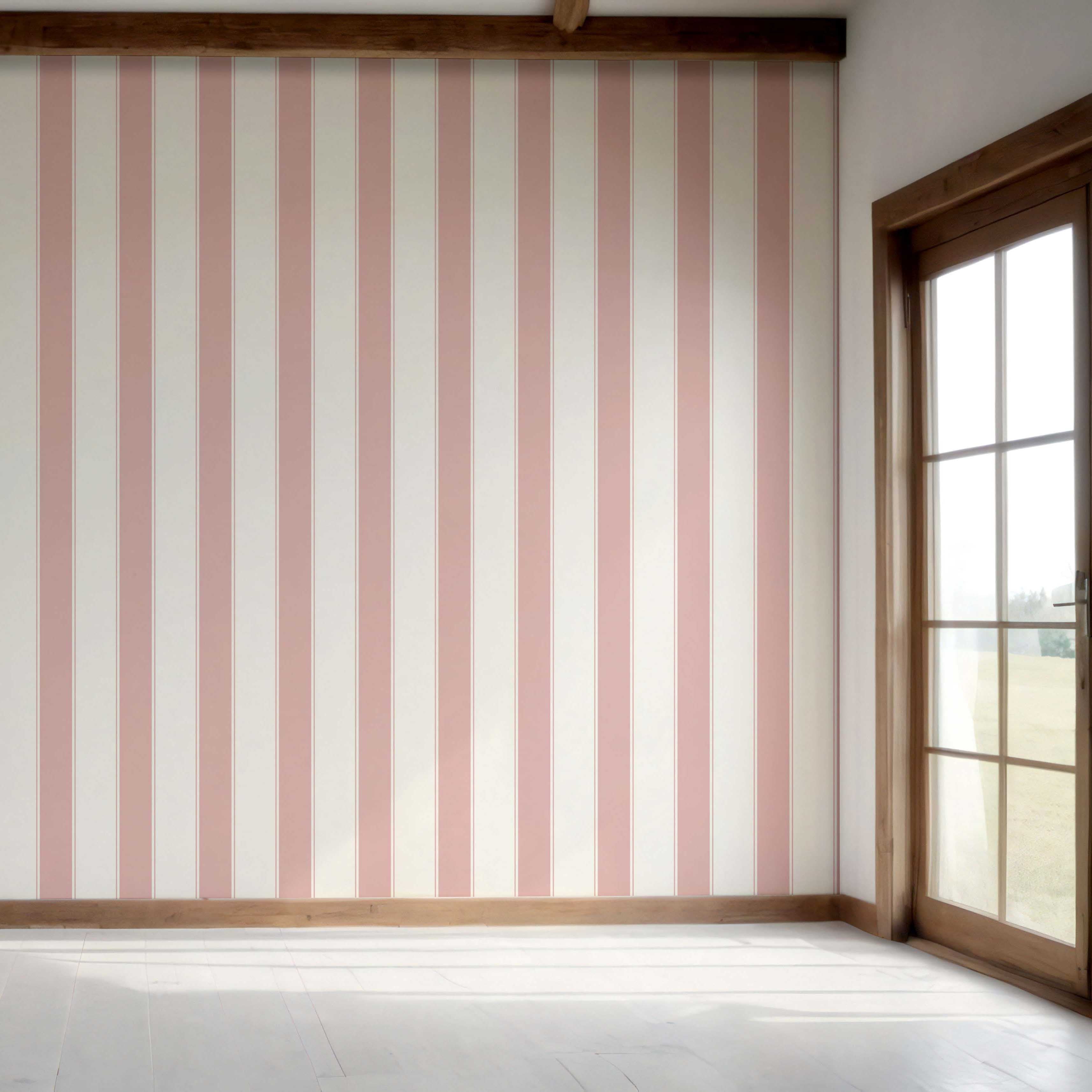Geometric Striped Bedroom Wallpaper Sample (Pink/ White)