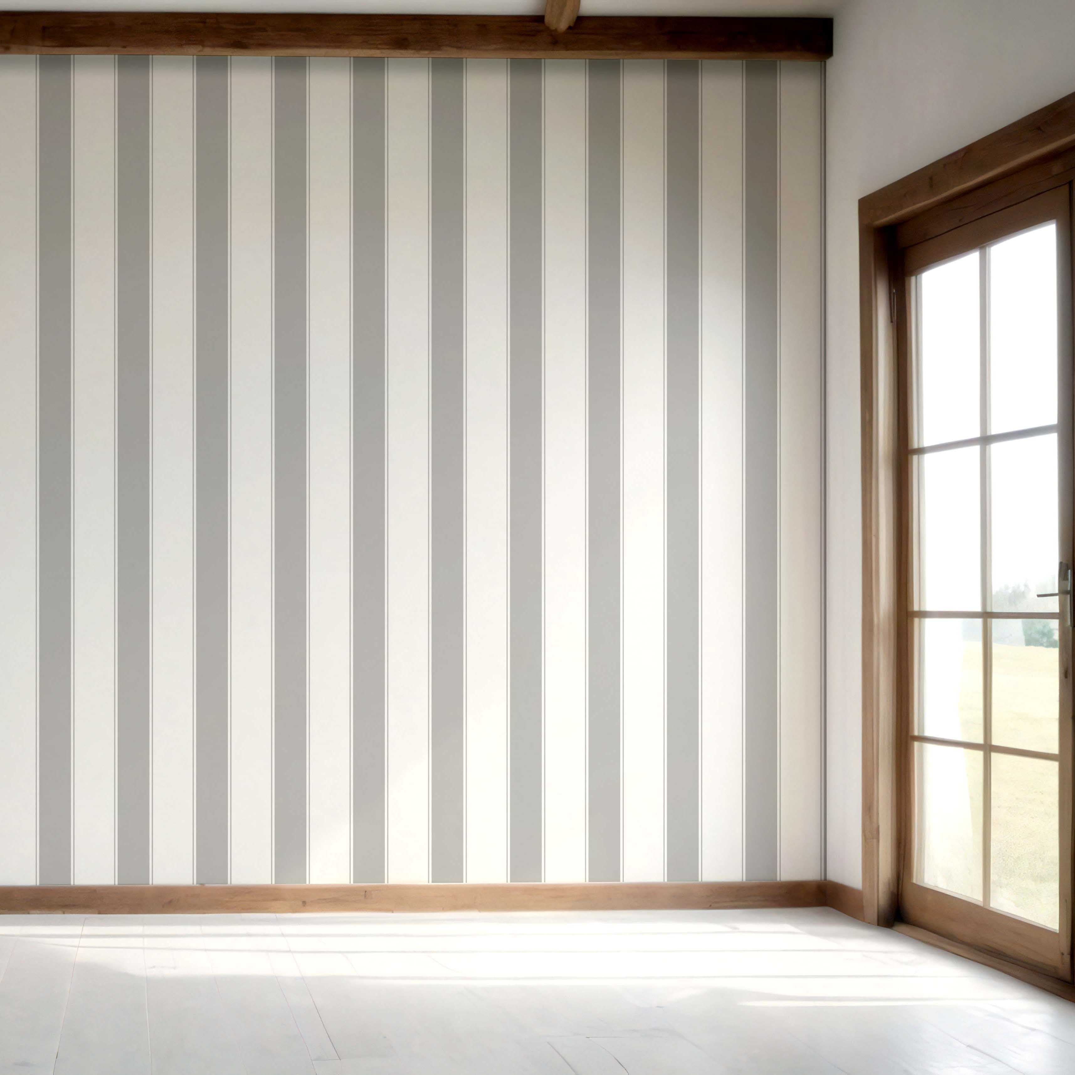 Neutral Geometric Striped Bedroom Wallpaper (Gray/ White)