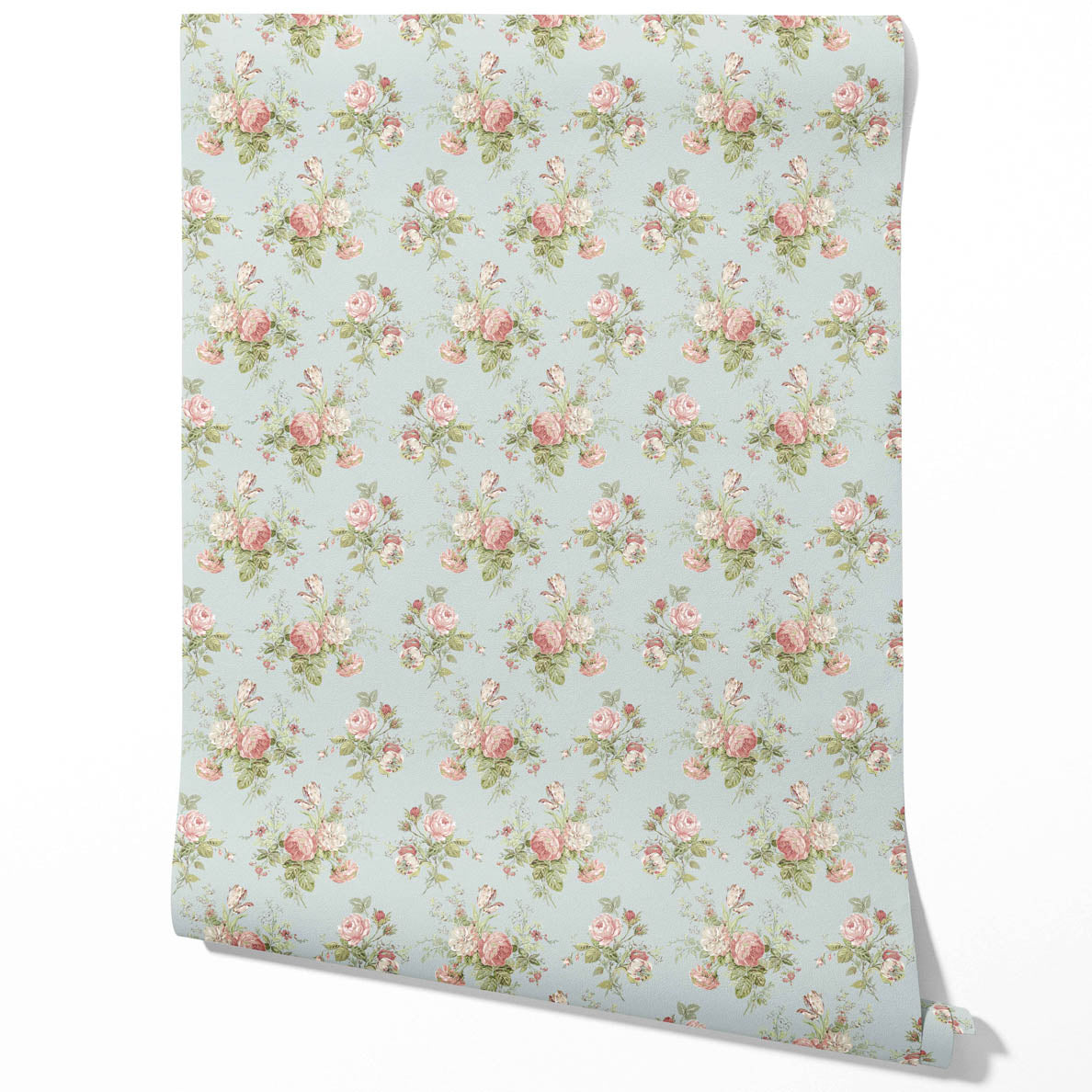 Patterned Floral Block Print Traditional Wallpaper Sample (Blue/ Pink/ Green)