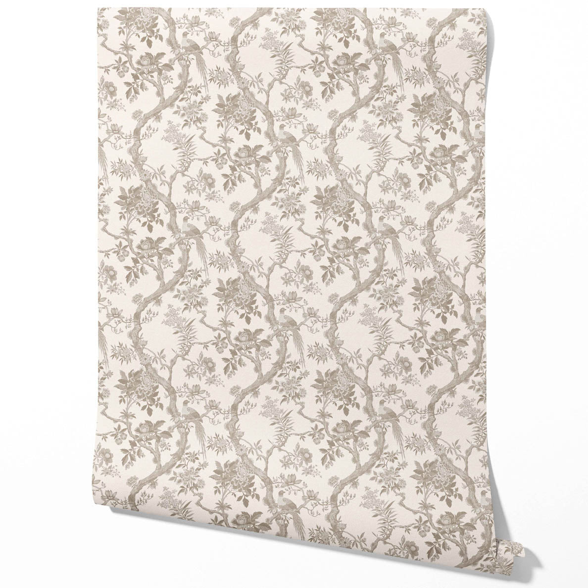 Floral Toile/ Bird Print Chinoiserie Traditional Wallpaper (Brown/ Beige/ Taupe)