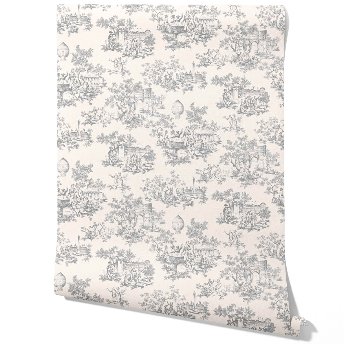 Toile de Jouy/ Nature Print Traditional Wallpaper (Dove Gray/ Off-White)
