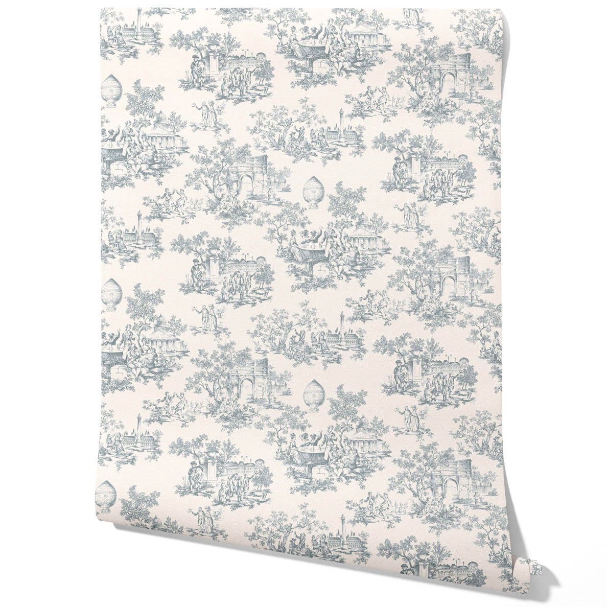 Toile de Jouy/ Nature Print Traditional Wallpaper Sample (Blue/ Gray/ Off-White)