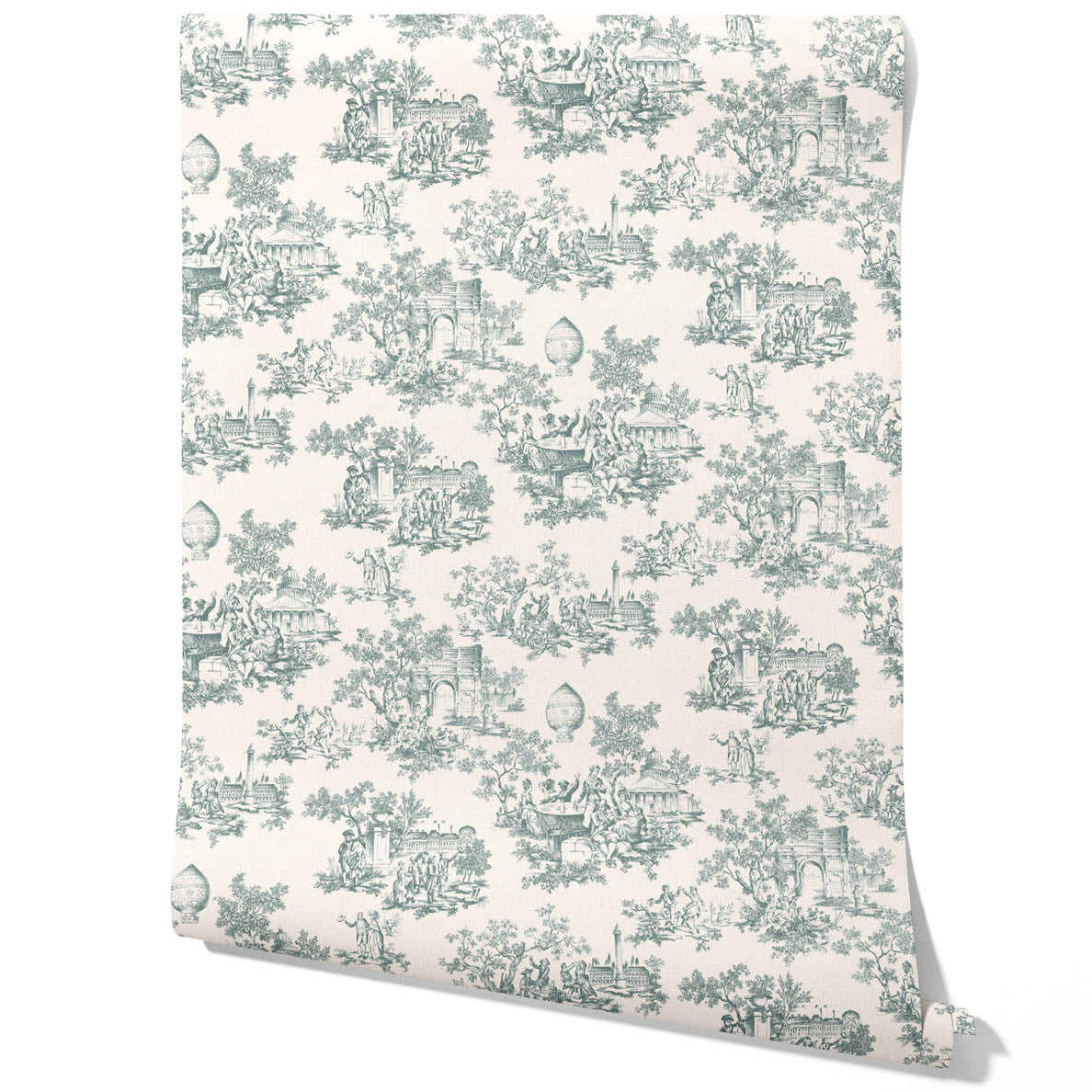 Toile de Jouy/ Nature Print Traditional Wallpaper Sample (Duck Egg Blue/ Off-White)