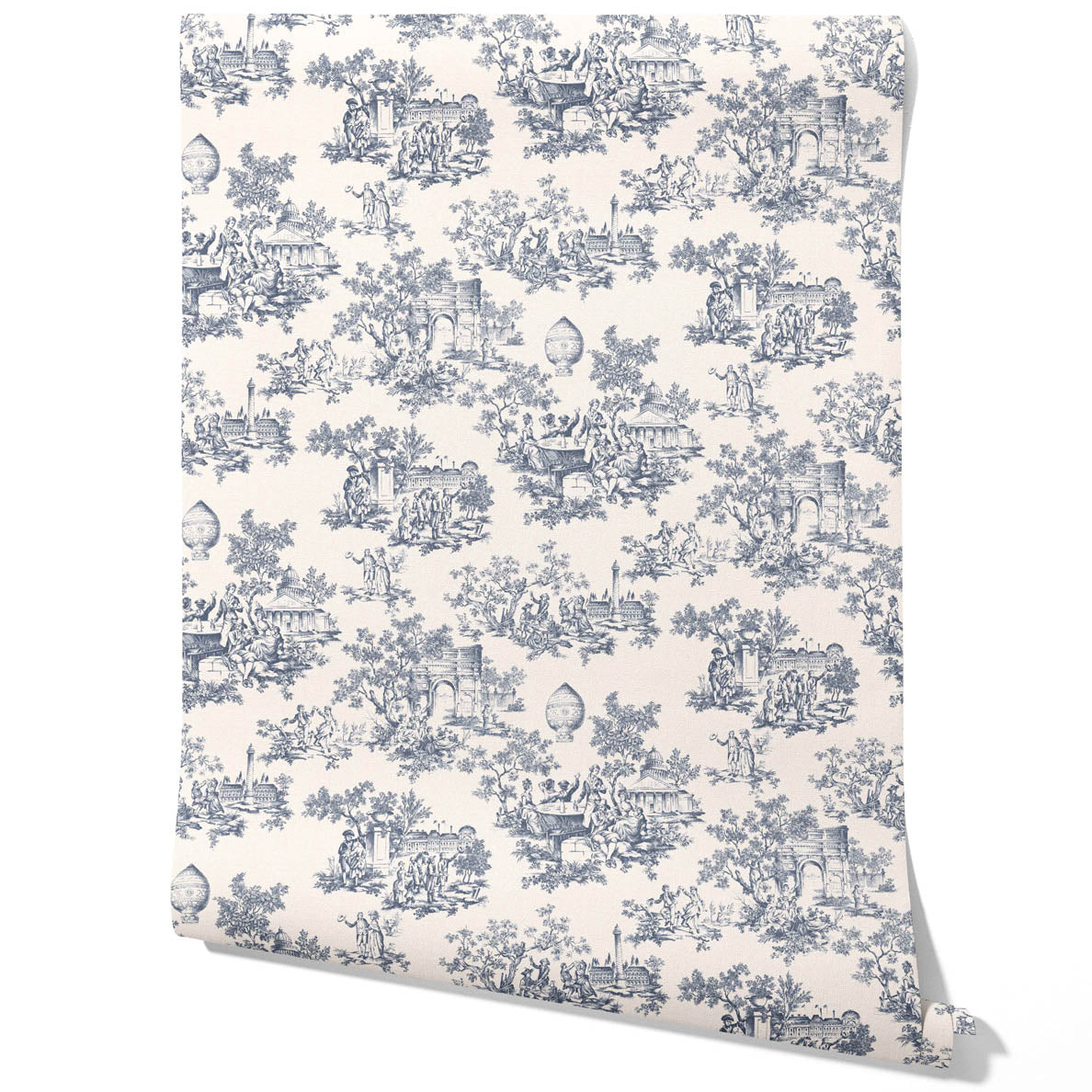 Toile de Jouy/ Nature Print Traditional Wallpaper Sample (Navy Blue/ Off-White)