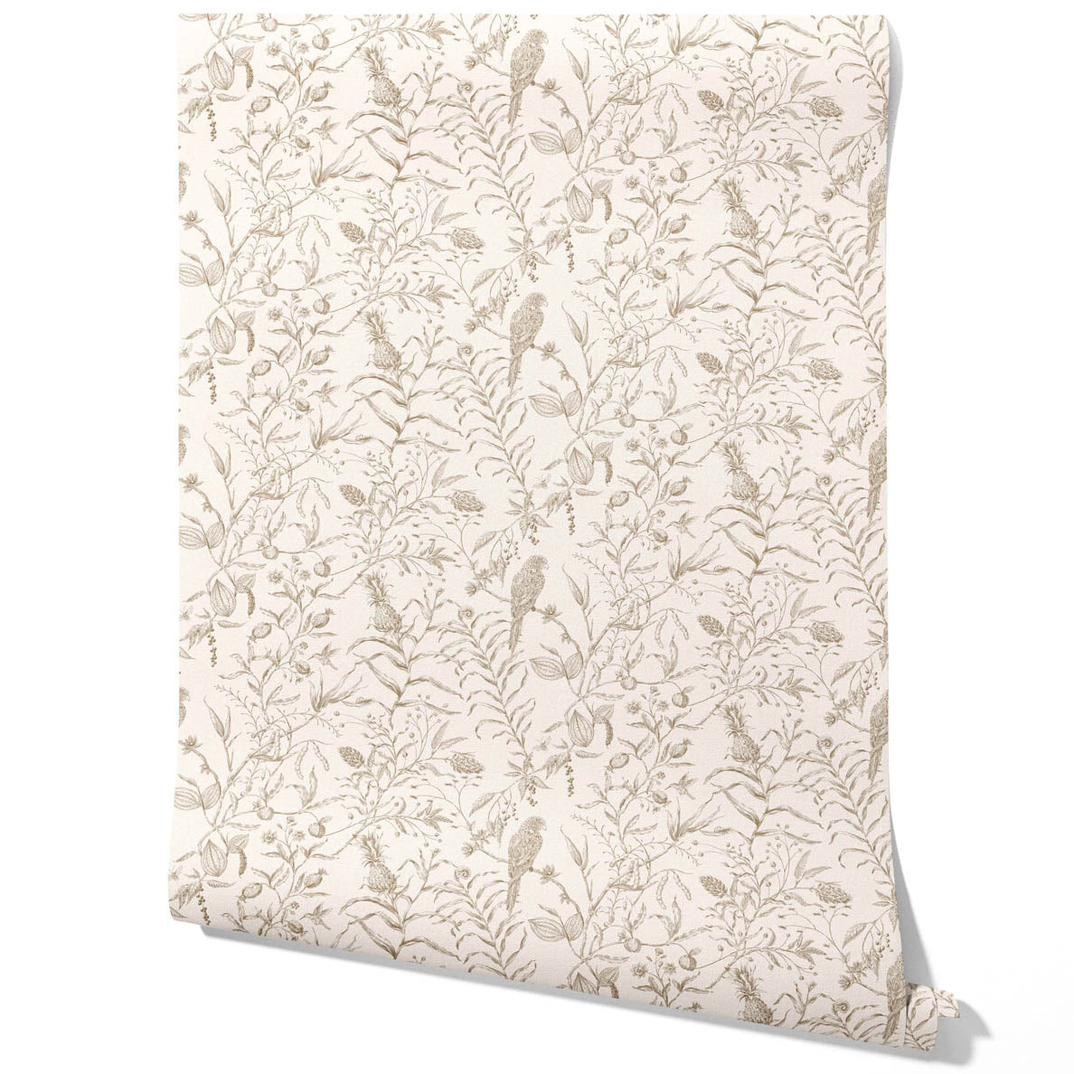 Birds Print/ Botanical Traditional Wallpaper Beige/ Brown/ Warm Gray
