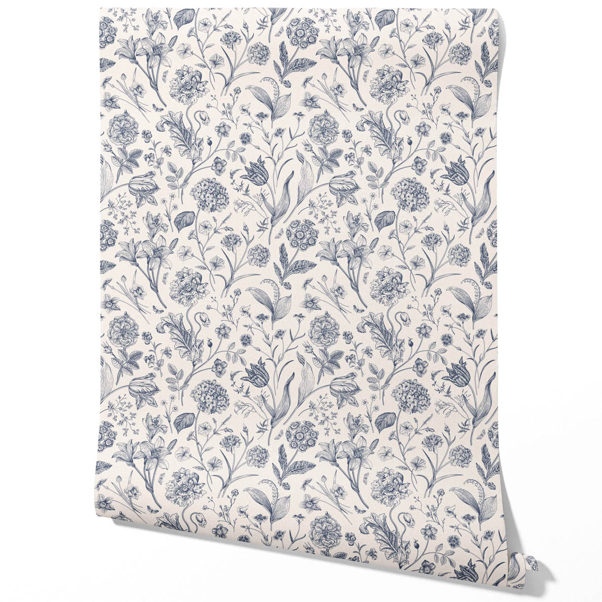 Floral/ Botanical Traditional Wallpaper (Navy Blue)