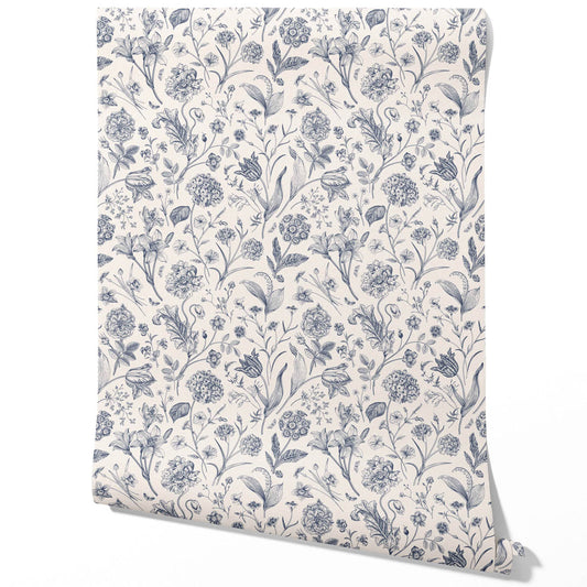 Floral/ Botanical Traditional Wallpaper Sample (Navy Blue)