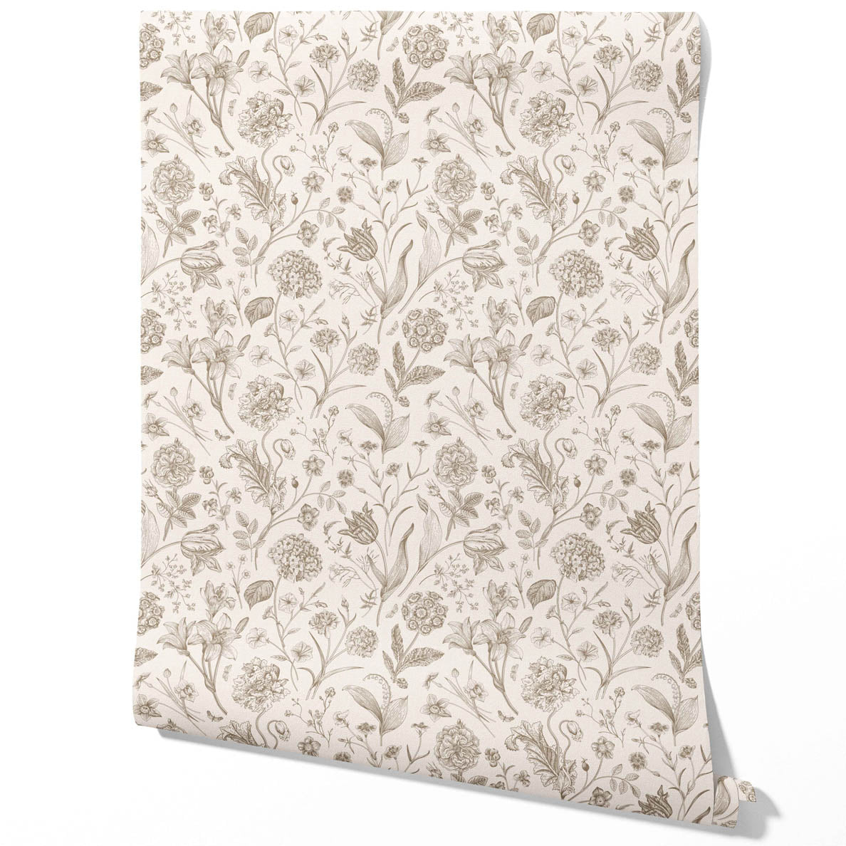Neutral Floral/ Botanical Traditional Wallpaper Sample (Greige/ Beige/ Warm Gray)