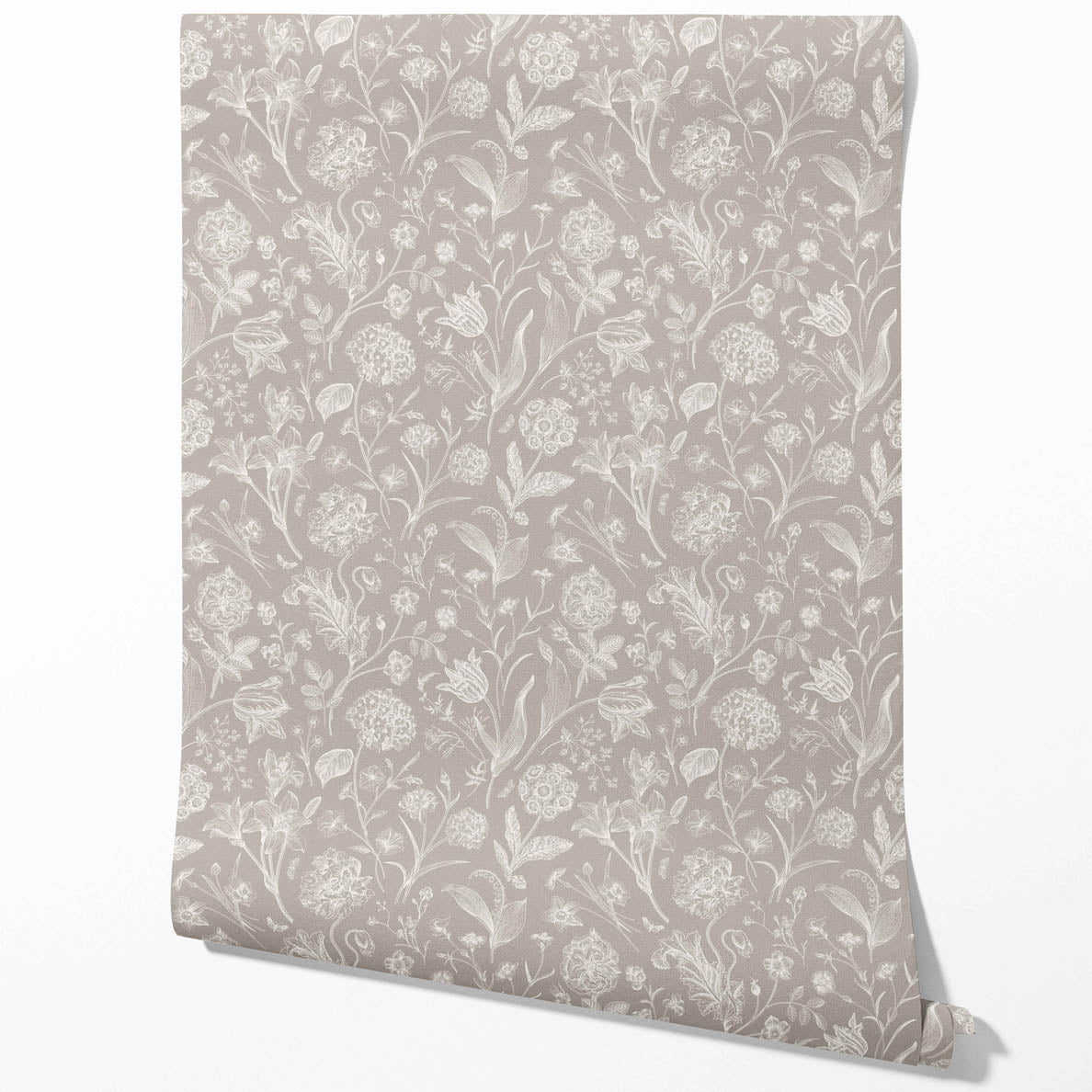 Neutral Floral/ Botanical Traditional Wallpaper Sample (Greige/ Warm Gray/ Taupe)