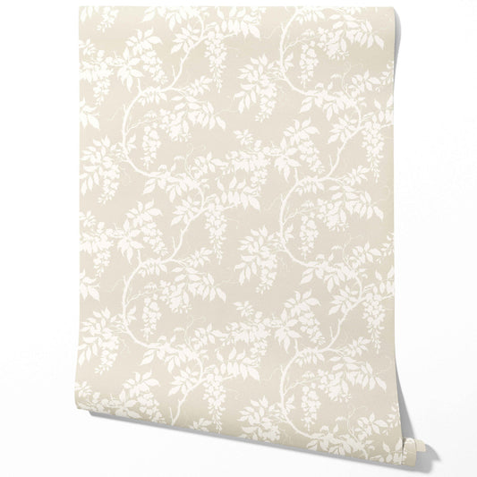 Neutral Floral Vine/ Botanical Traditional Wallpaper Sample (Beige/ Cream/ Warm Gray)