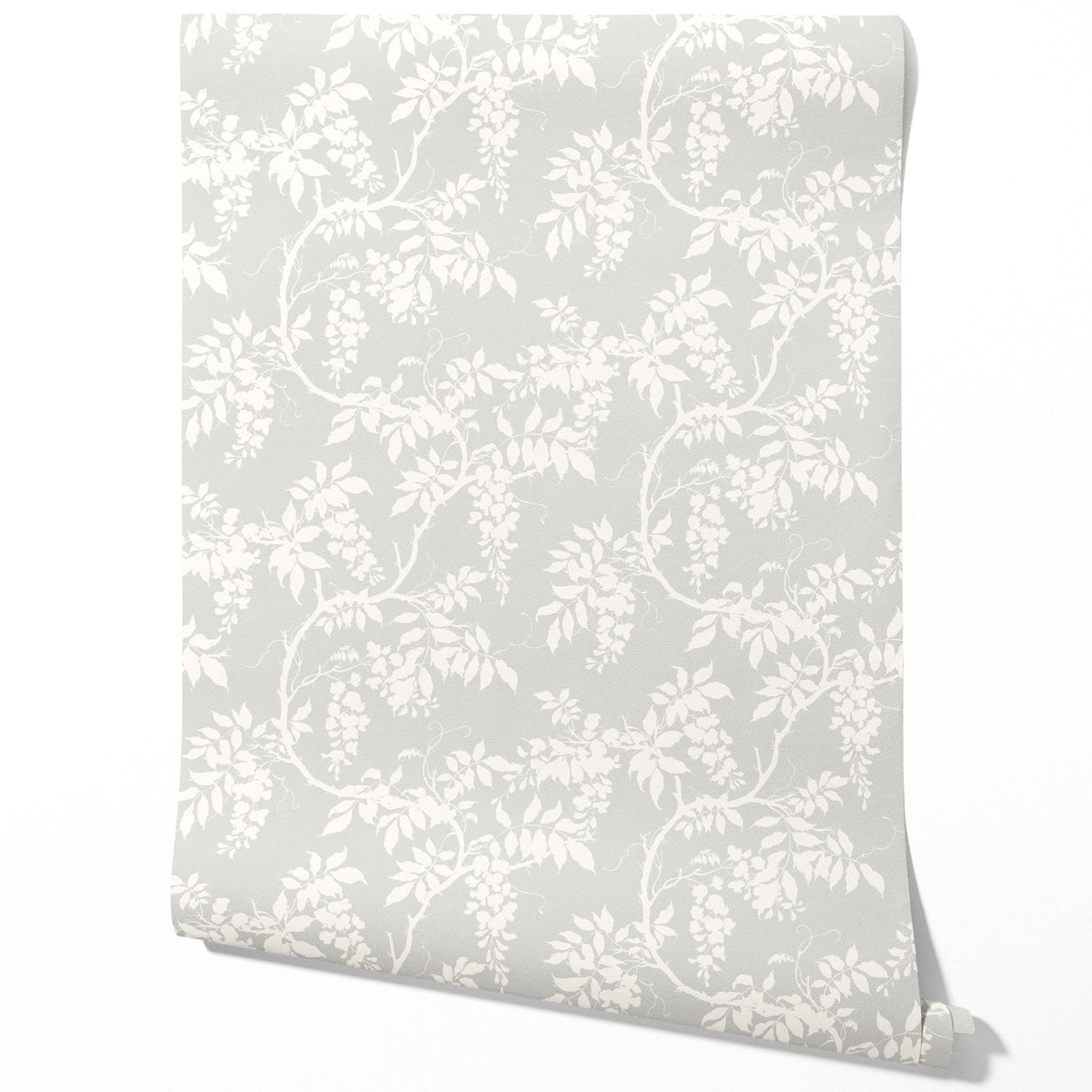 Neutral Floral Vine/ Botanical Traditional Wallpaper Sample (Dove Gray/ Off-White)