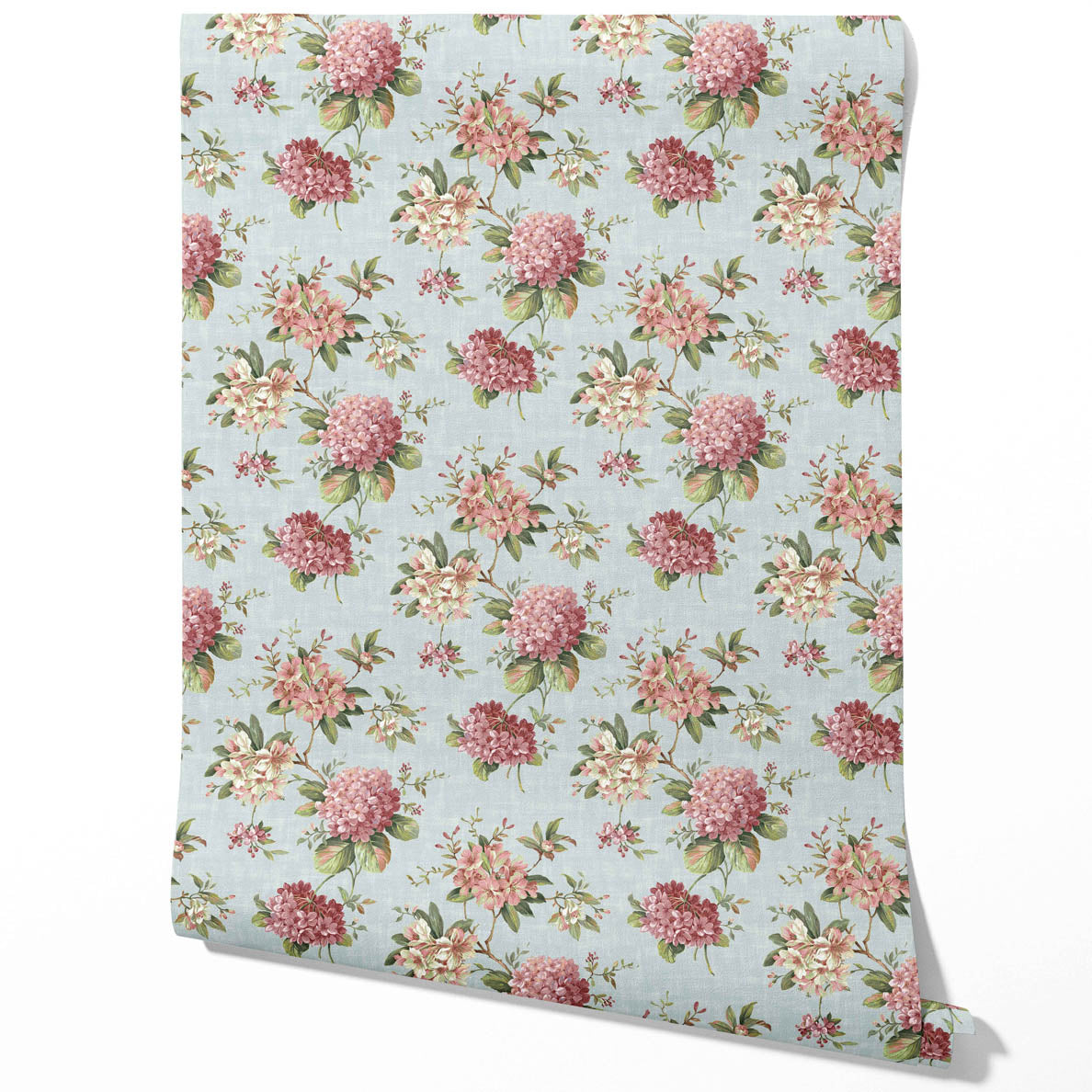 Modern Floral Block Print Traditional Wallpaper Sample (Blue/ Pink/ Green)