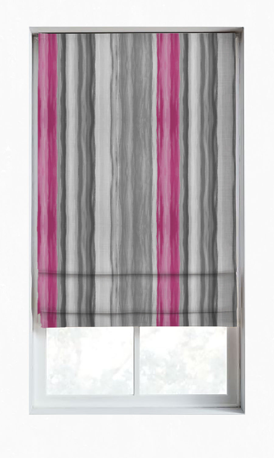 Dimout Striped Home Décor Fabric By the Yard (Grey/ Carnation Pink)