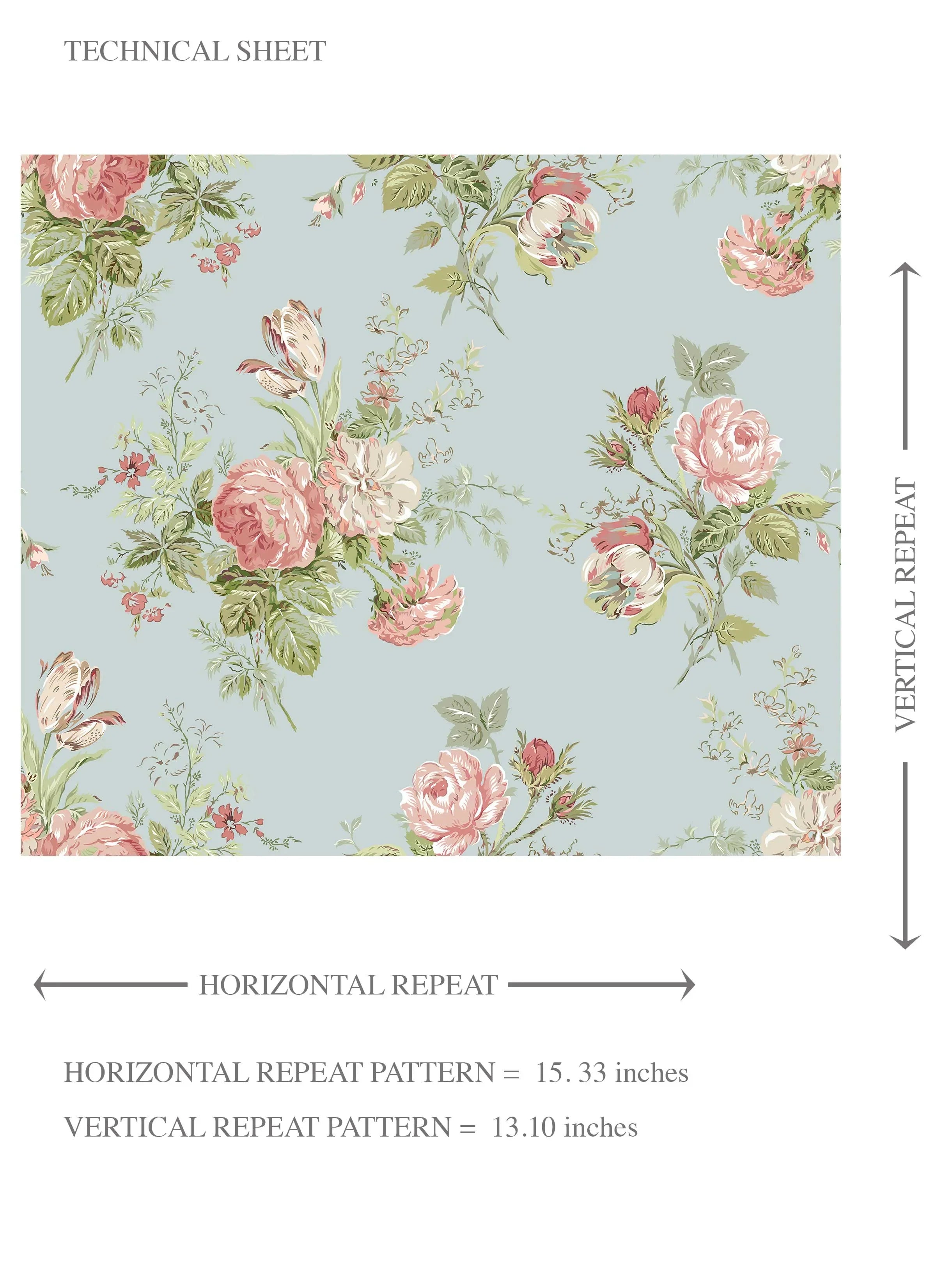 Patterned Floral Block Print Kids Room Wallpaper Sample (Blue/ Pink/ Green)
