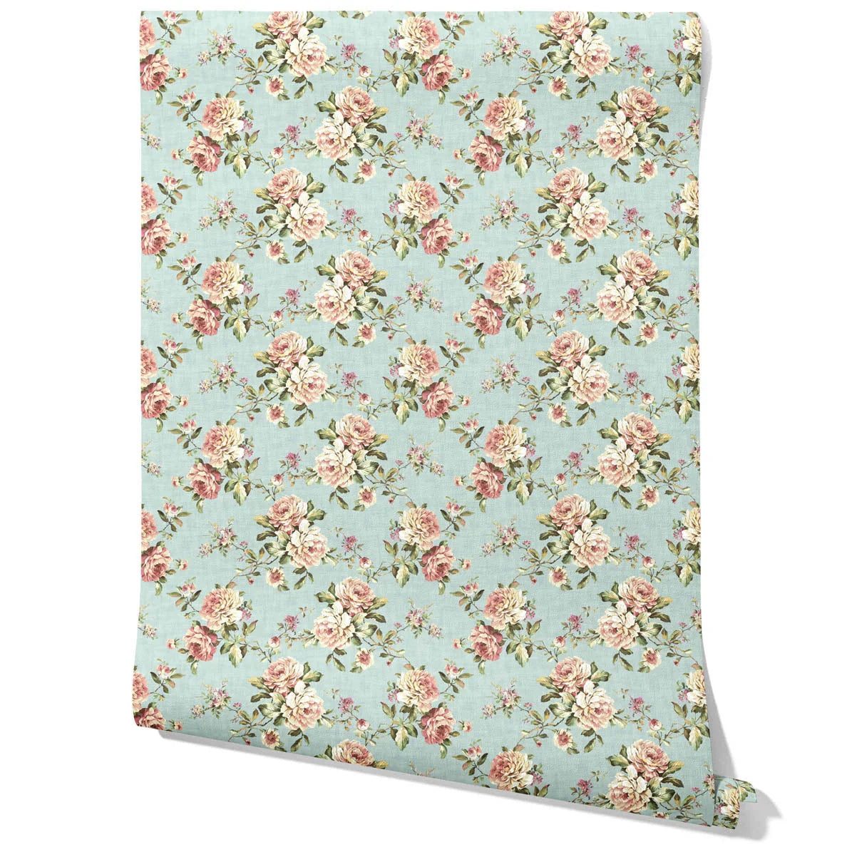 English Floral Patterned Traditional Wallpaper Sample (Blue/ Pink/ Green)