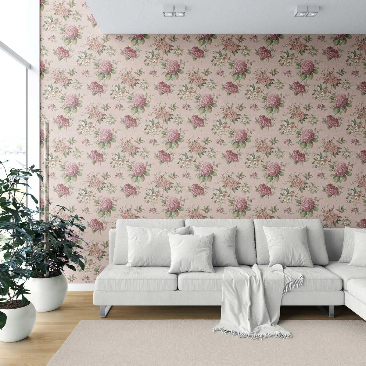 Modern Floral Block Print Shower Toilet Wallpaper (Pink/ Green)