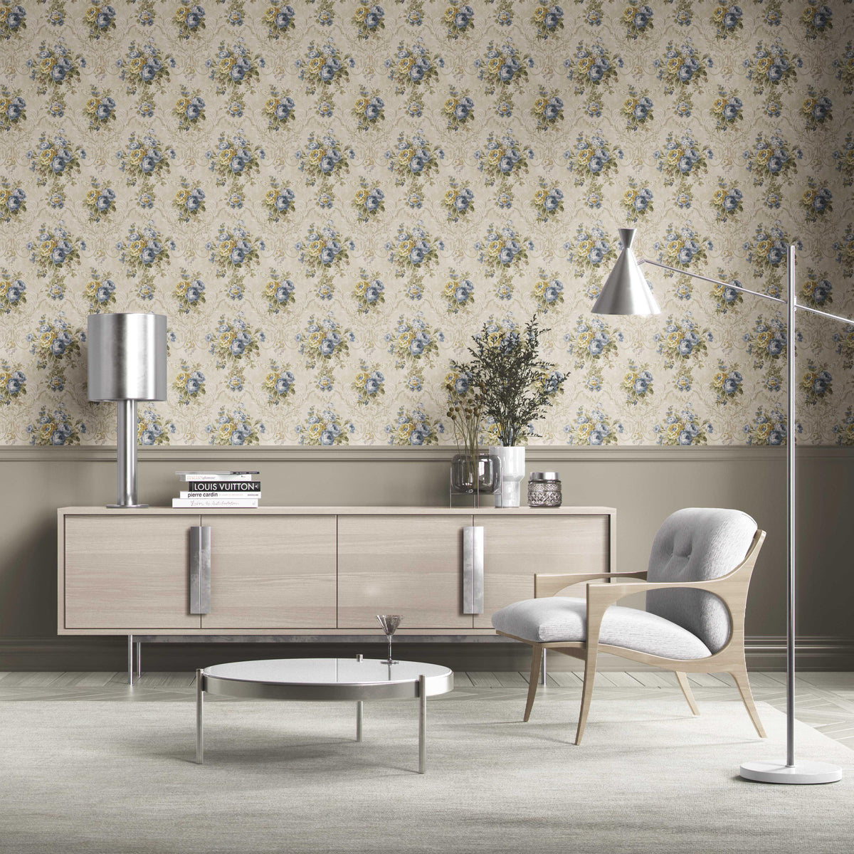 Floral Damask Patterned Kitchen Wallpaper (Beige/ Blue/ Yellow/ Green/ Taupe)