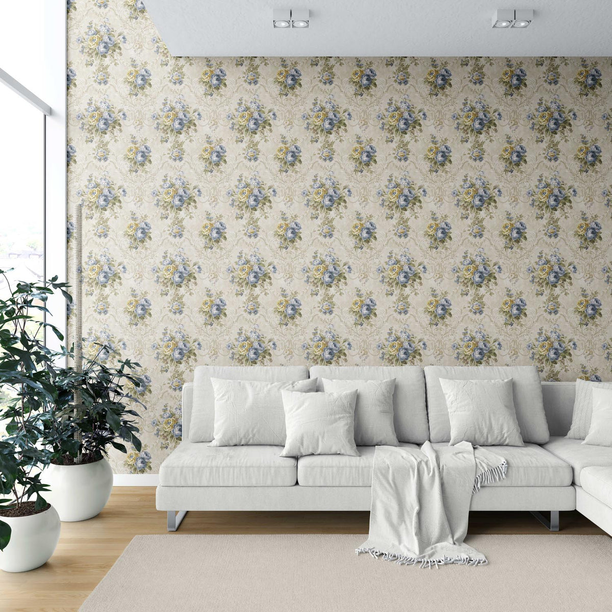 Floral Damask Patterned Shower Toilet Wallpaper (Beige/ Blue/ Yellow/ Green/ Taupe)