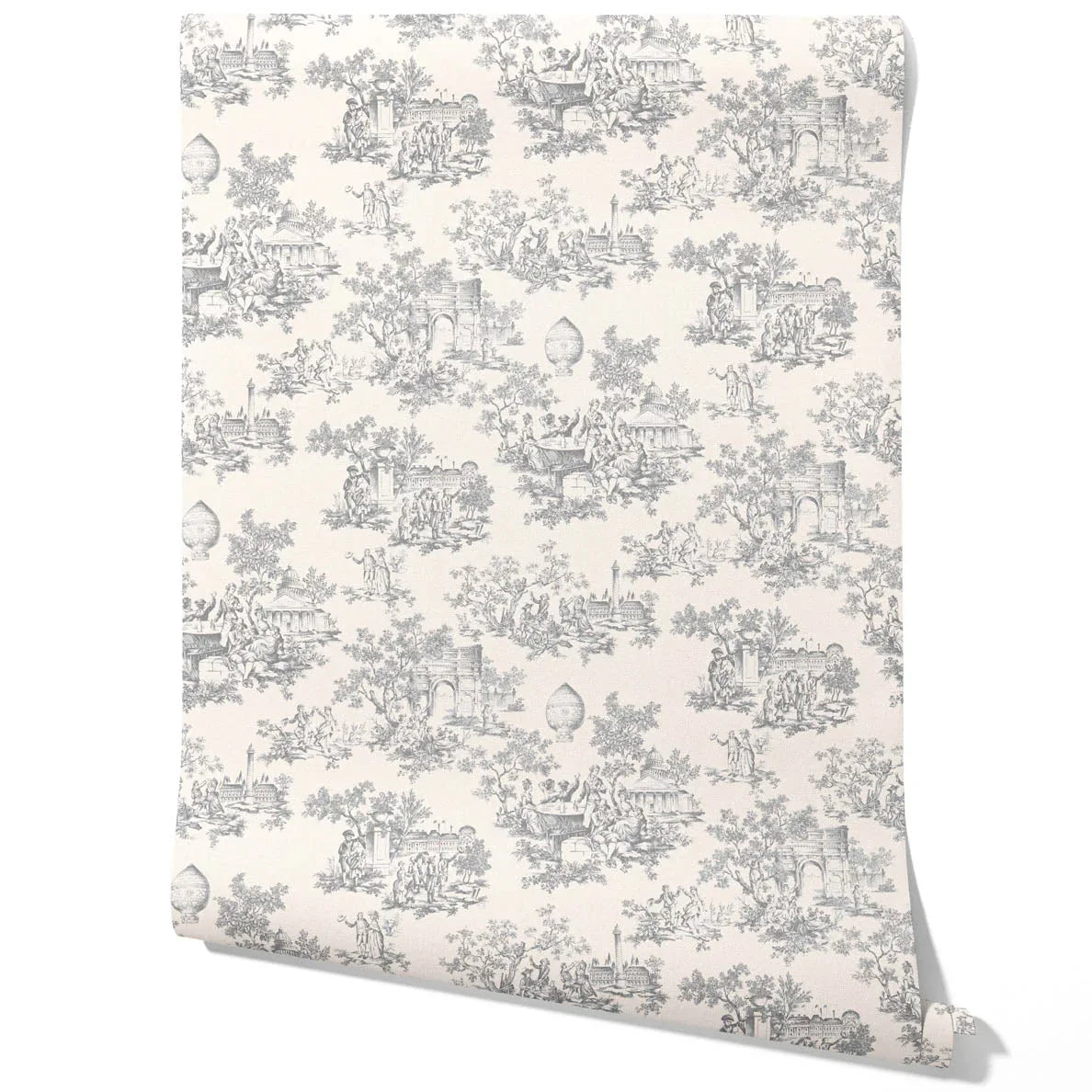 Toile de Jouy/ Nature Print Traditional Wallpaper Sample (Dove Gray/ Off-White)