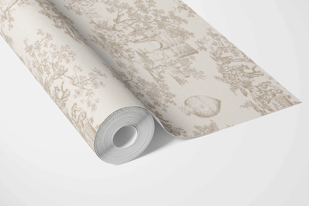 Toile de Jouy/ Nature Print Bathroom Wallpaper Sample (Beige/ Brown/ Taupe)