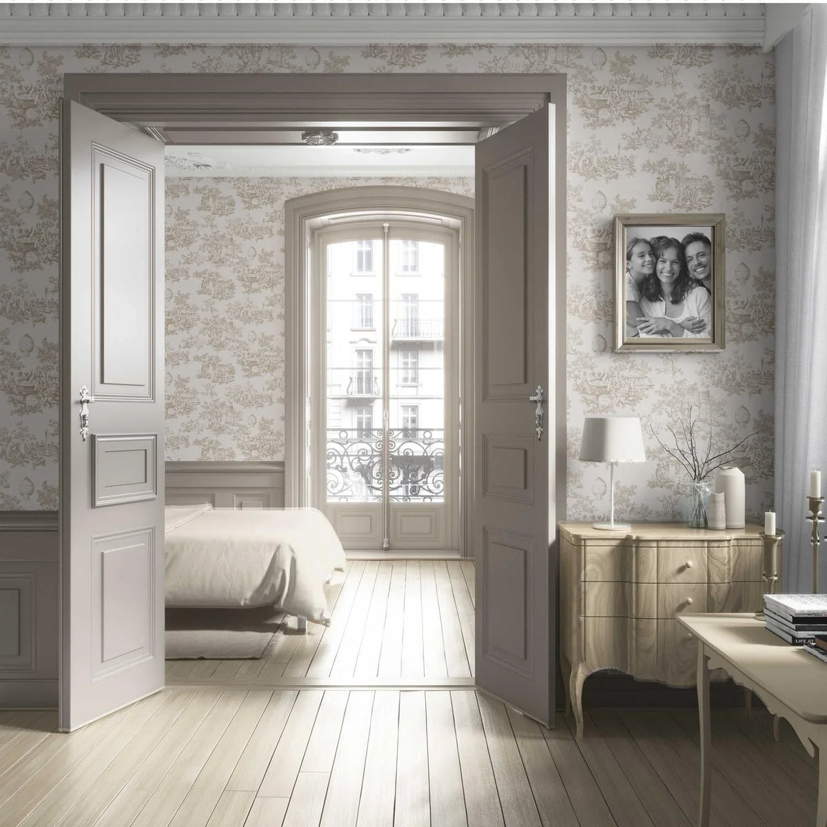 Toile de Jouy/ Nature Print Living Room Wallpaper Sample (Beige/ Brown/ Taupe)