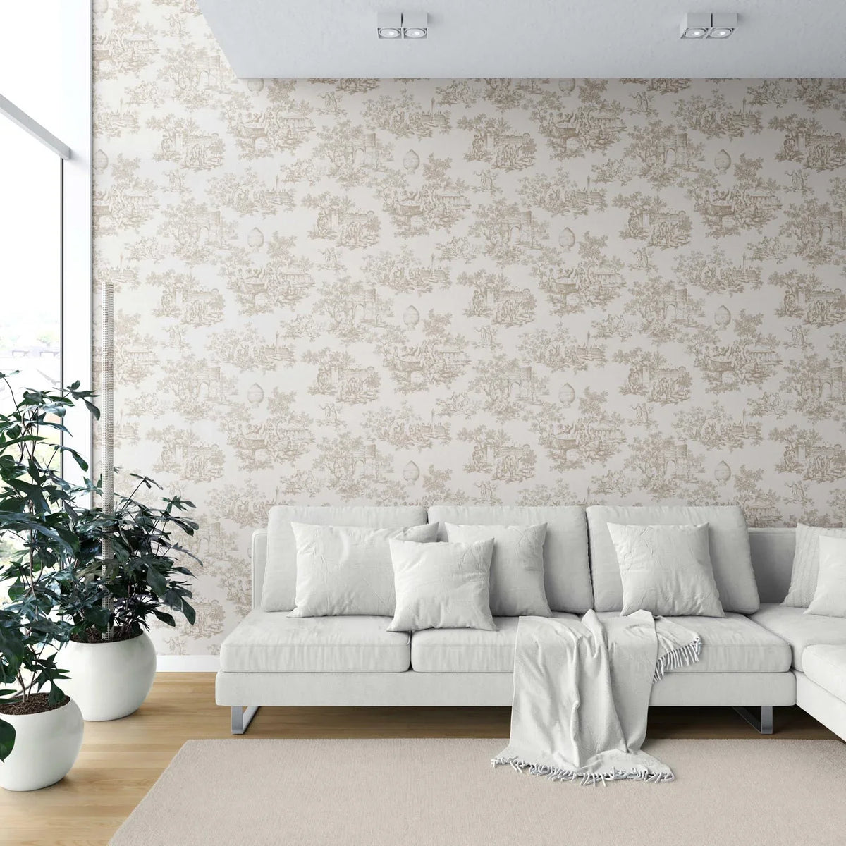 Toile de Jouy/ Nature Print Shower Toilet Wallpaper Sample (Beige/ Brown/ Taupe)