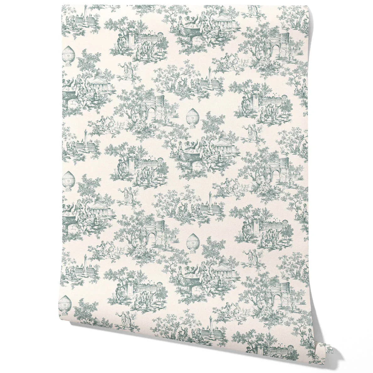 Toile de Jouy/ Nature Print Traditional Wallpaper Sample (Duck Egg Blue/ Off-White)