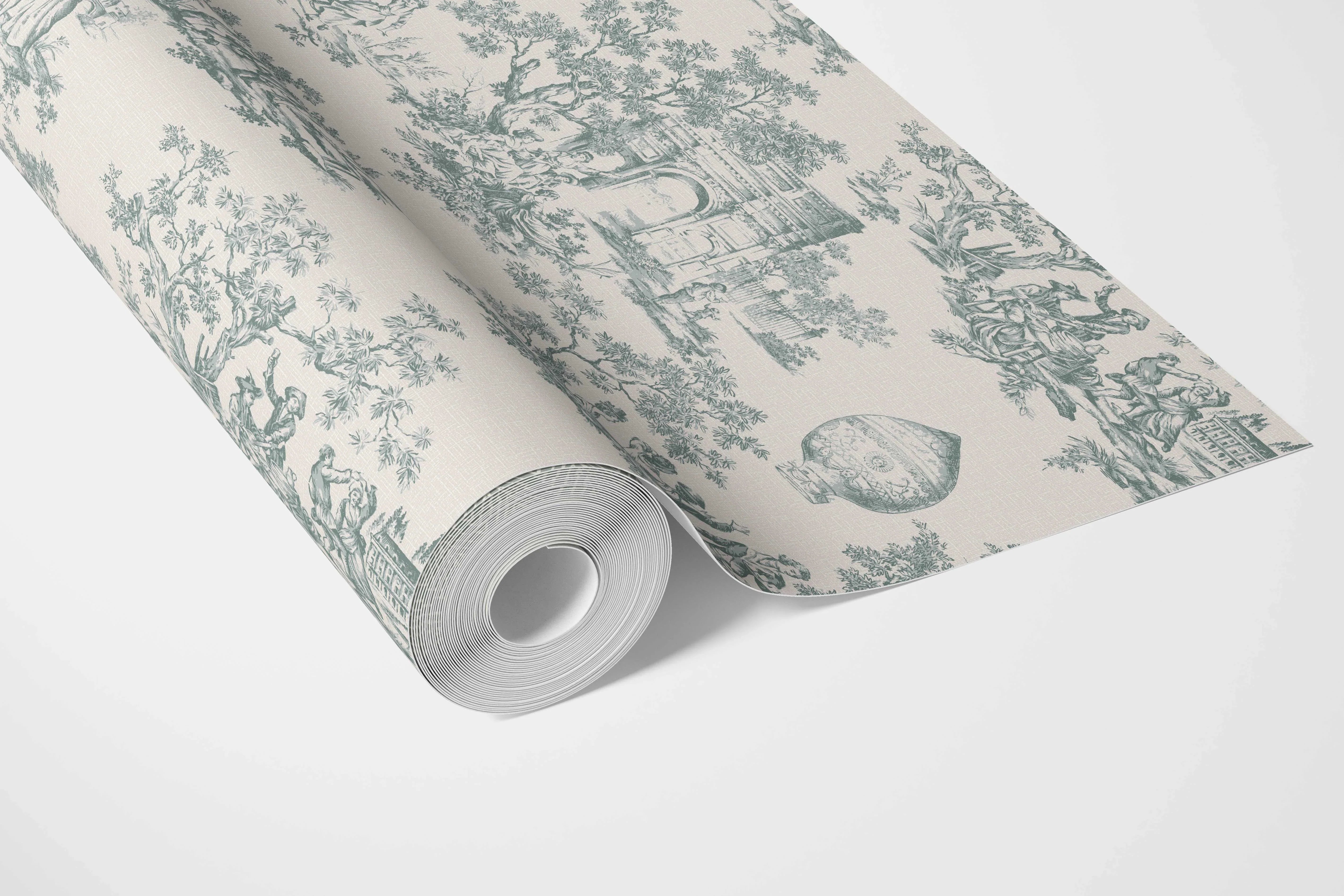 Toile de Jouy/ Nature Print Bathroom Wallpaper Sample (Duck Egg Blue/ Off-White)